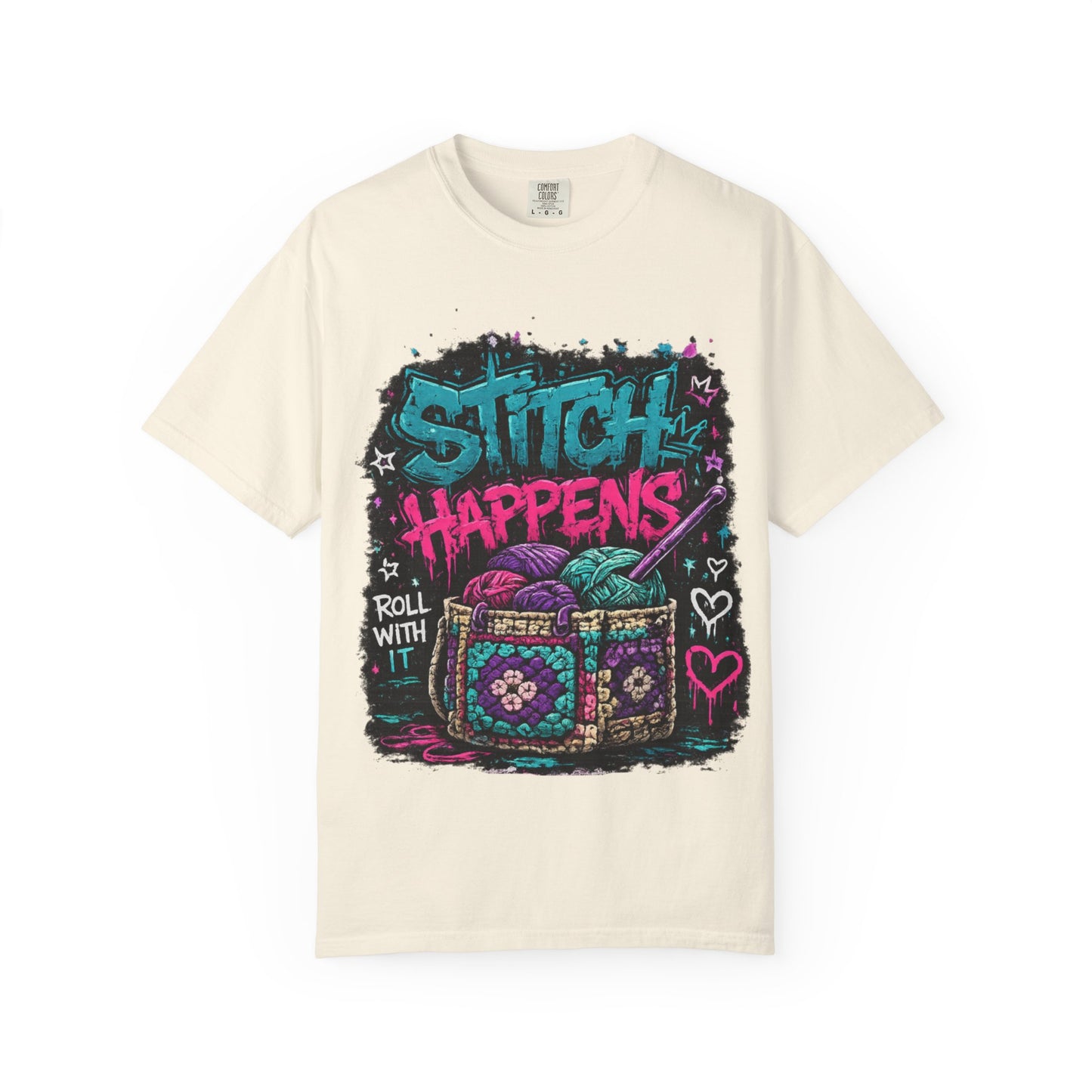 Stitch Happens T‑Shirt — Funny Knitting Crochet Tee (Roll With It)