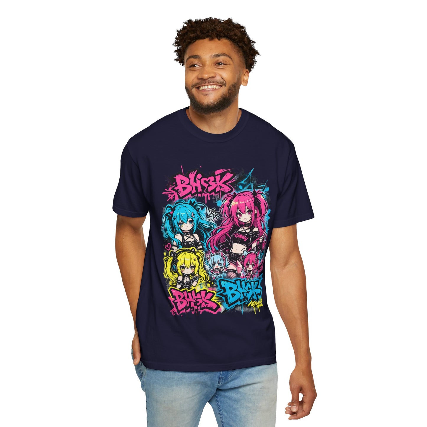 Anime Graffiti Girl Group T-Shirt — Colorful Vocaloid Streetwear