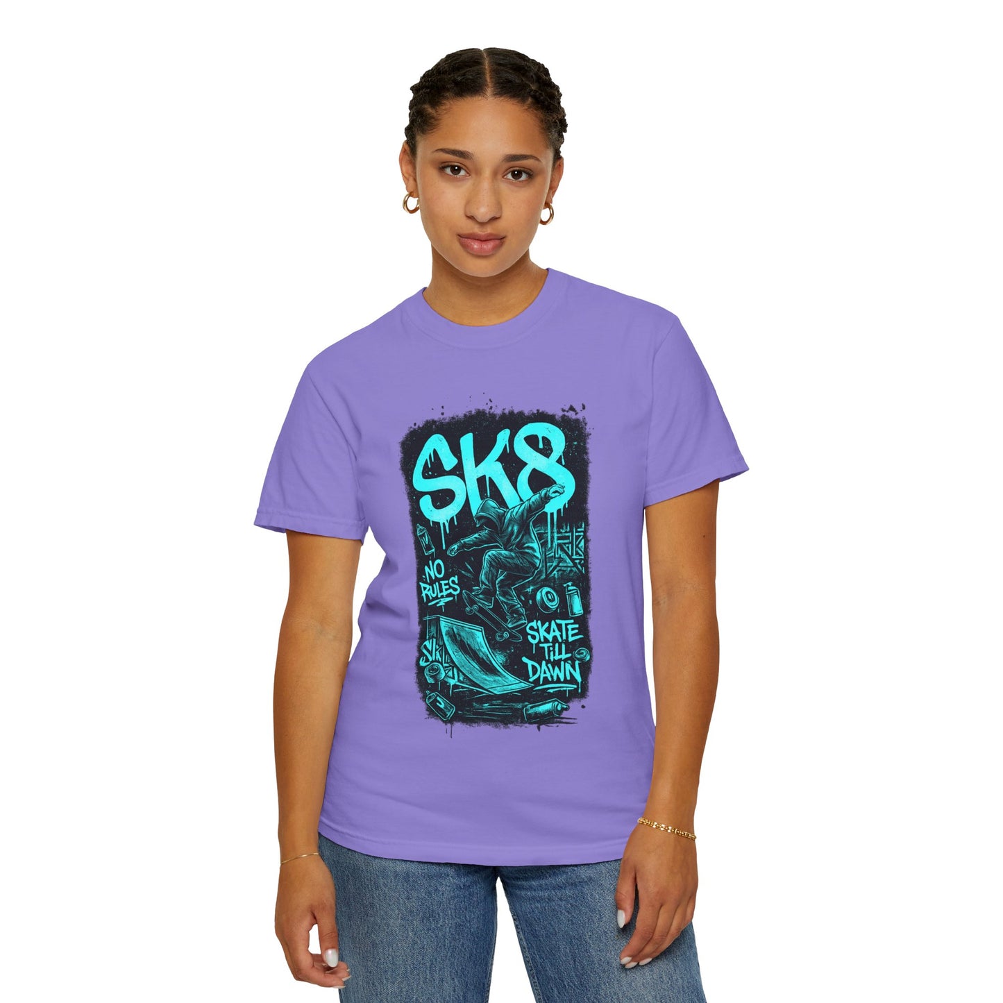 SK8 Skateboard Graphic T-Shirt — 'SK8' No Rules Skate Till Dawn Tee