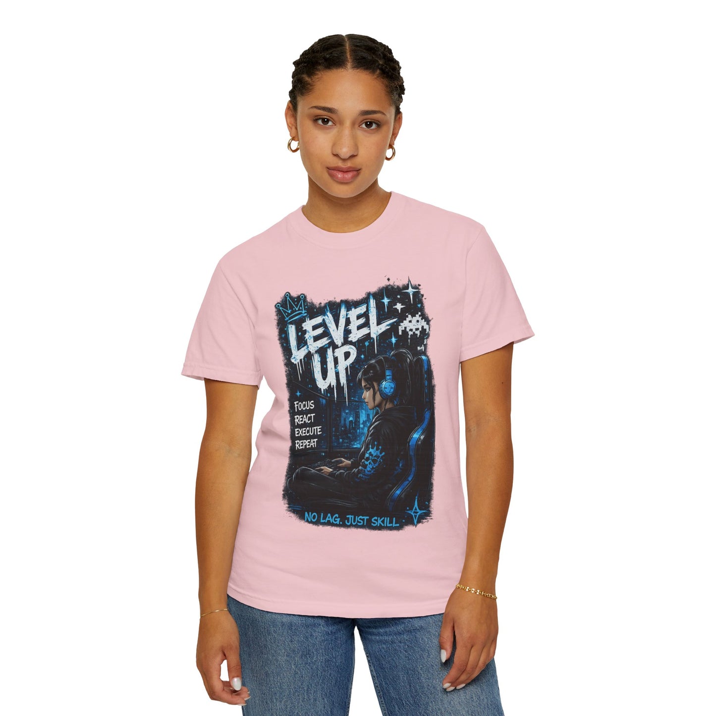 Level Up Gamer T-Shirt — "Level Up: Focus React Execute Repeat" Graphic Tee