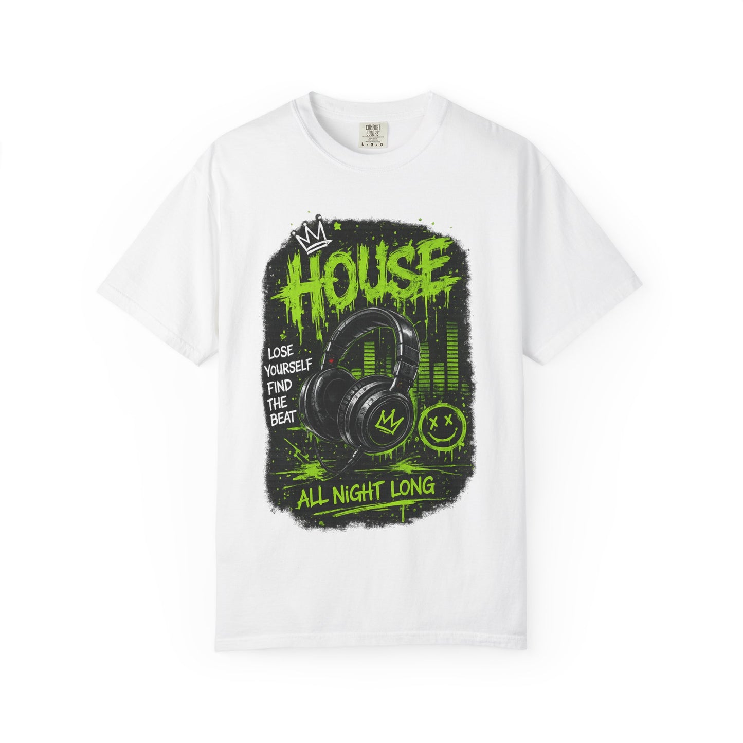 House Music Headphones T-Shirt — "House All Night Long" DJ Tee