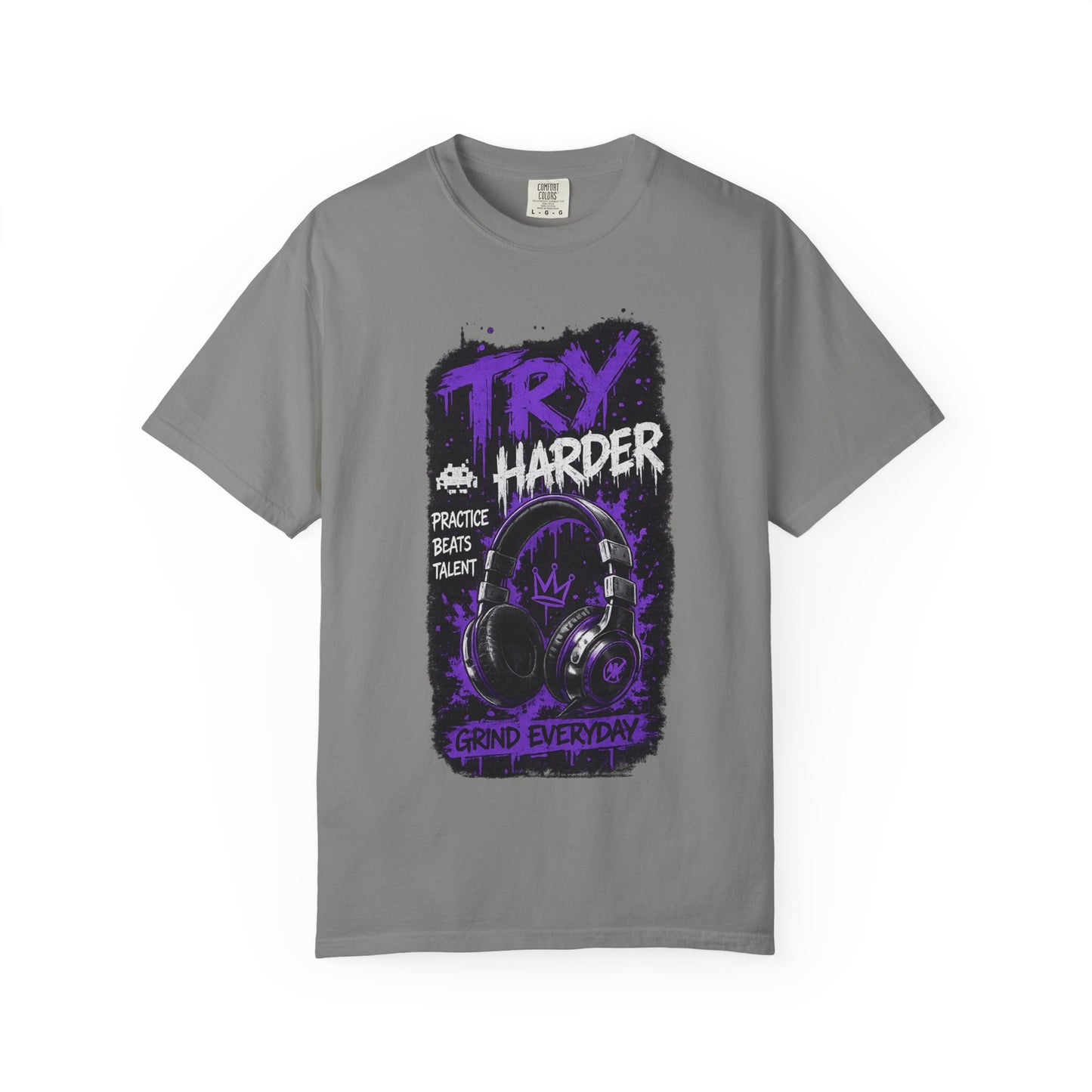 Try Harder Graphic T-Shirt — 'Try Harder' Headphones Motivational Tee