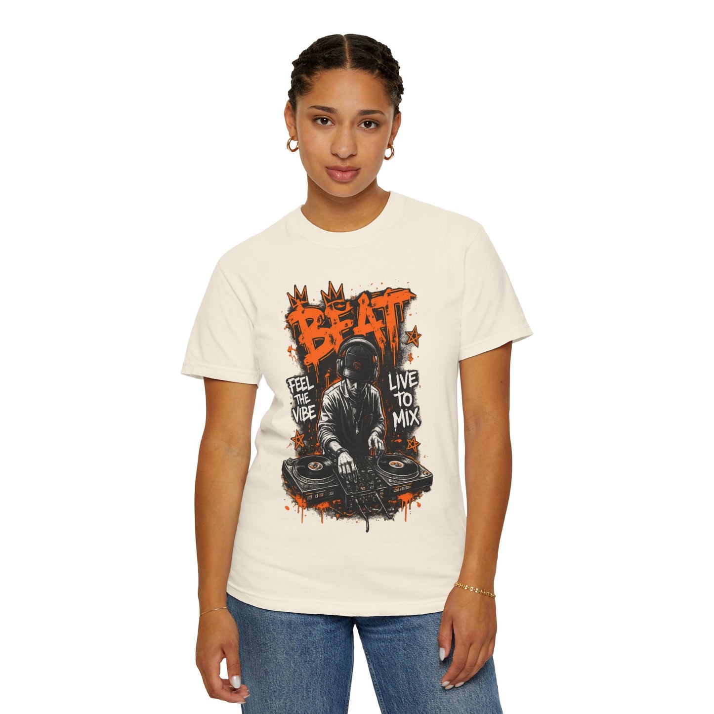 DJ Graffiti Tee – "Beat: Feel the Vibe, Live to Mix" Music Producer T-Shirt