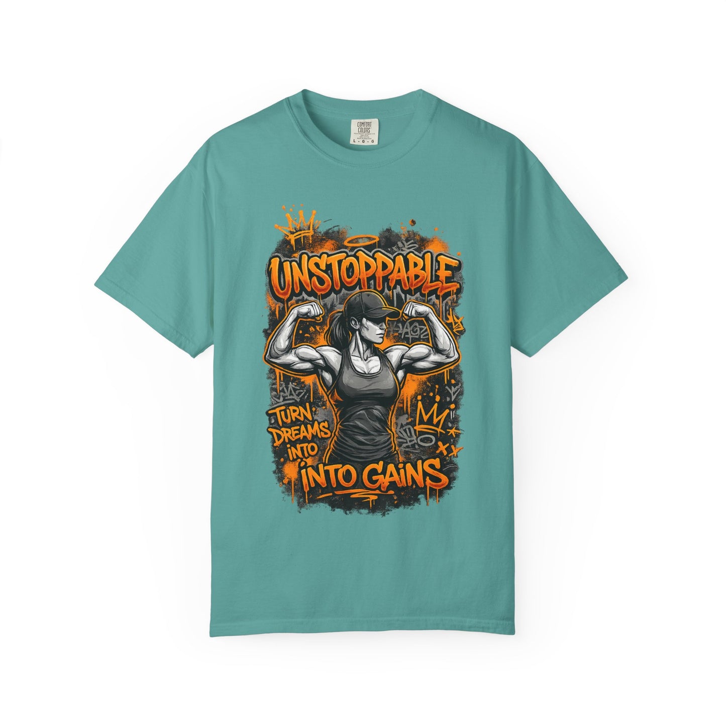 Unstoppable Musclewoman Graphic Tee | Turn Dreams Into Gains T-shirt