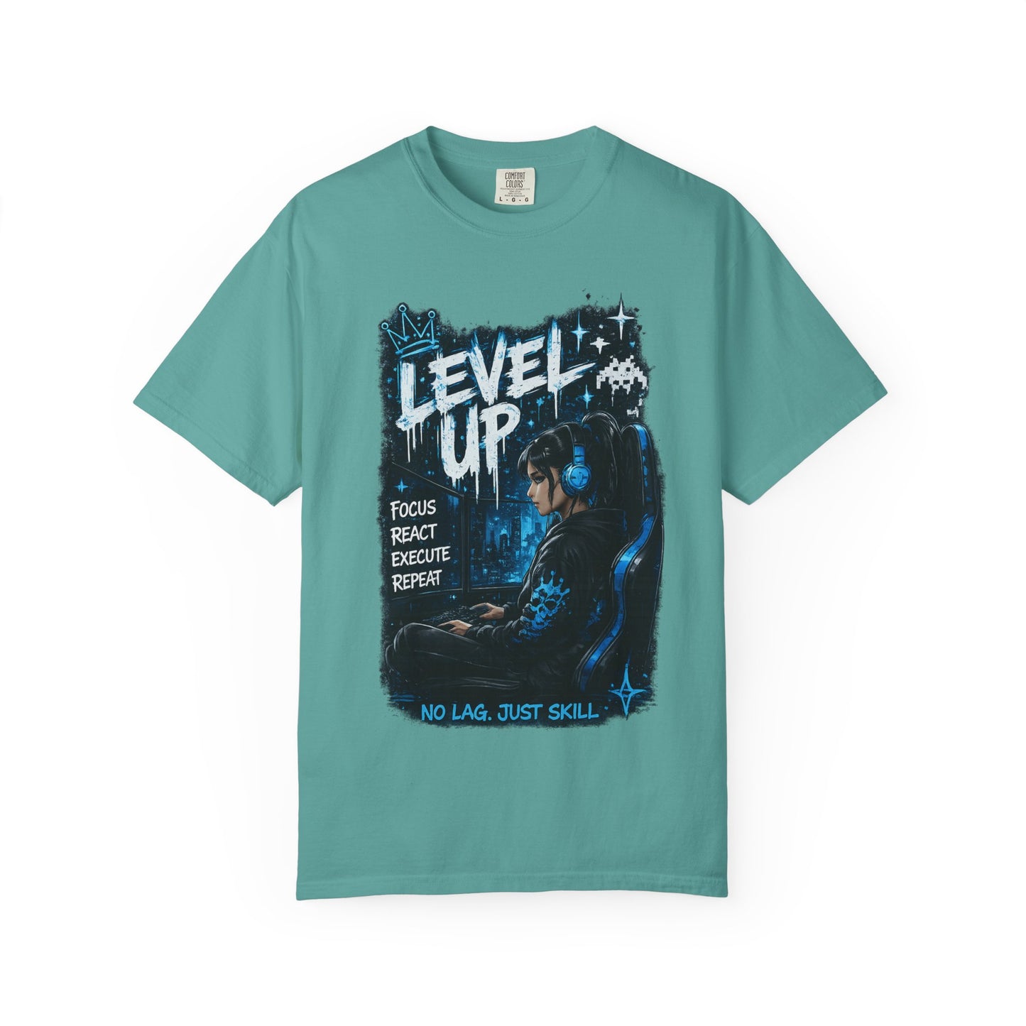 Level Up Gamer T-Shirt — "Level Up: Focus React Execute Repeat" Graphic Tee