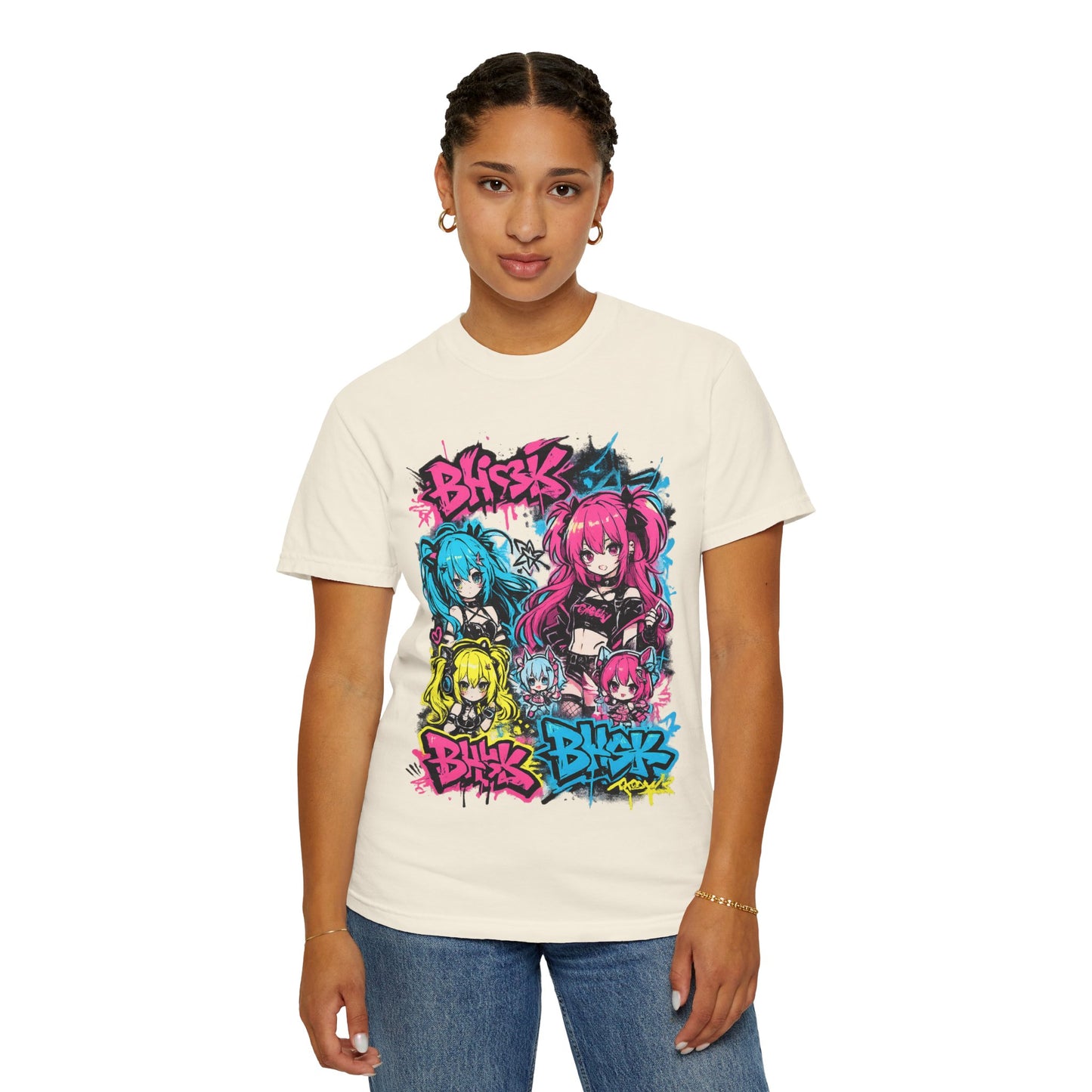 Anime Graffiti Girl Group T-Shirt — Colorful Vocaloid Streetwear