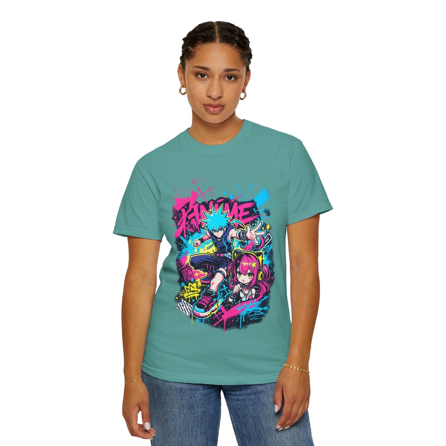 Anime Streetwear T‑Shirt — Neon Punk 'Eat Me' Graphic
