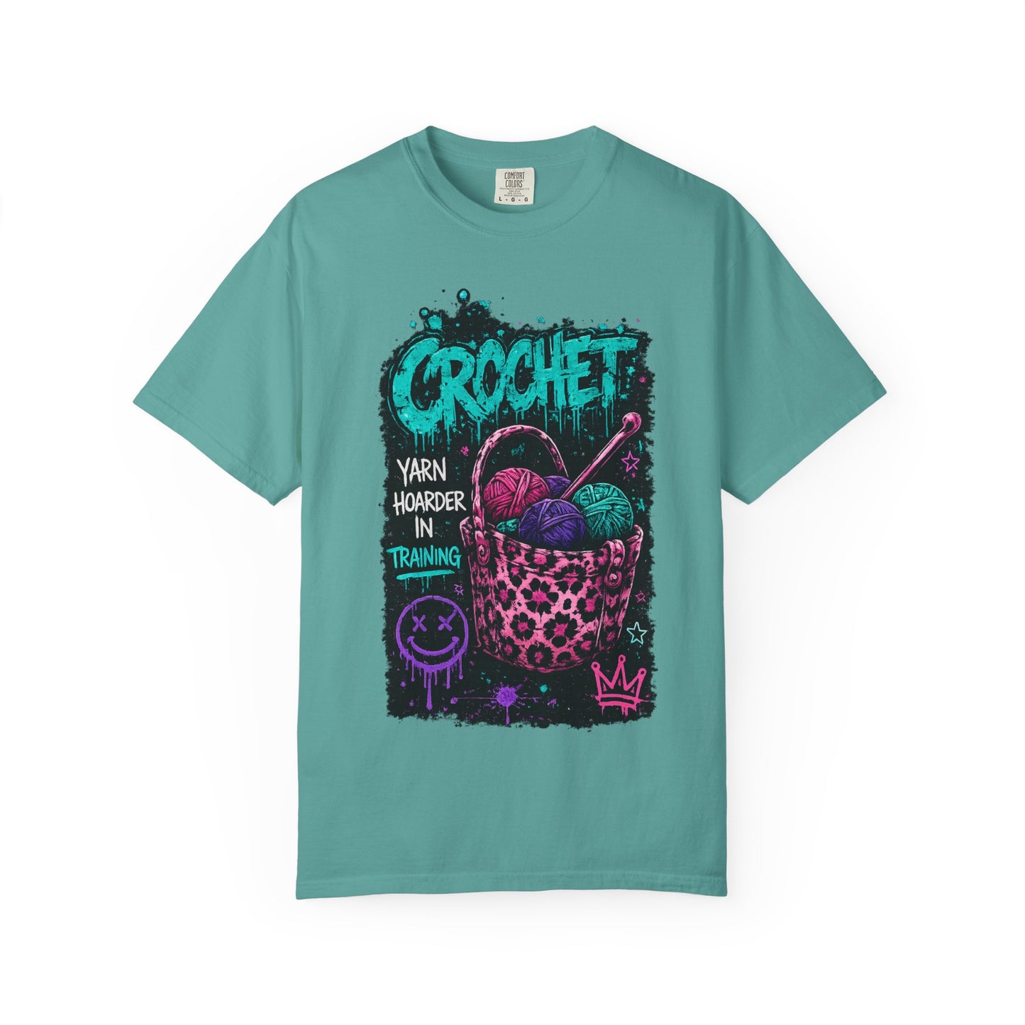 Crochet Crewneck T‑Shirt — "Yarn Harder in Training" Graphic