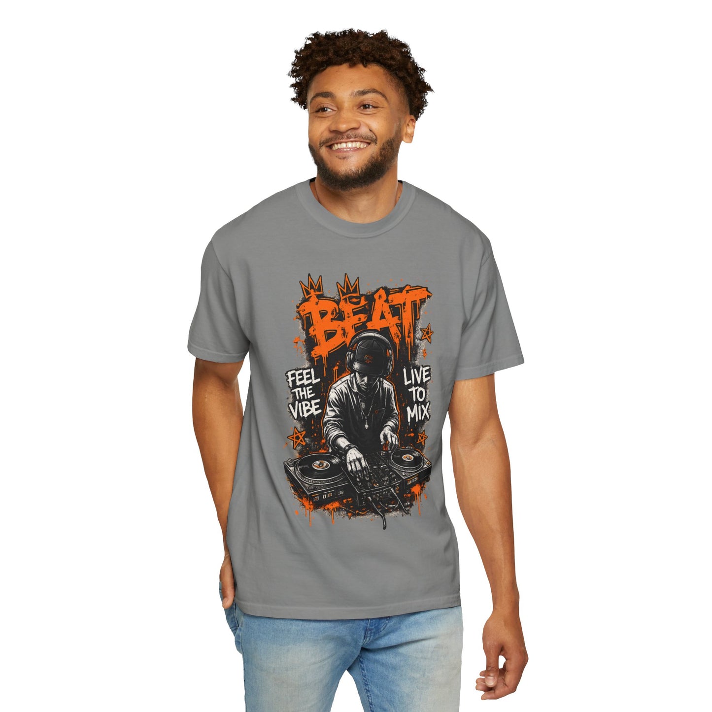 DJ Graffiti Tee – "Beat: Feel the Vibe, Live to Mix" Music Producer T-Shirt