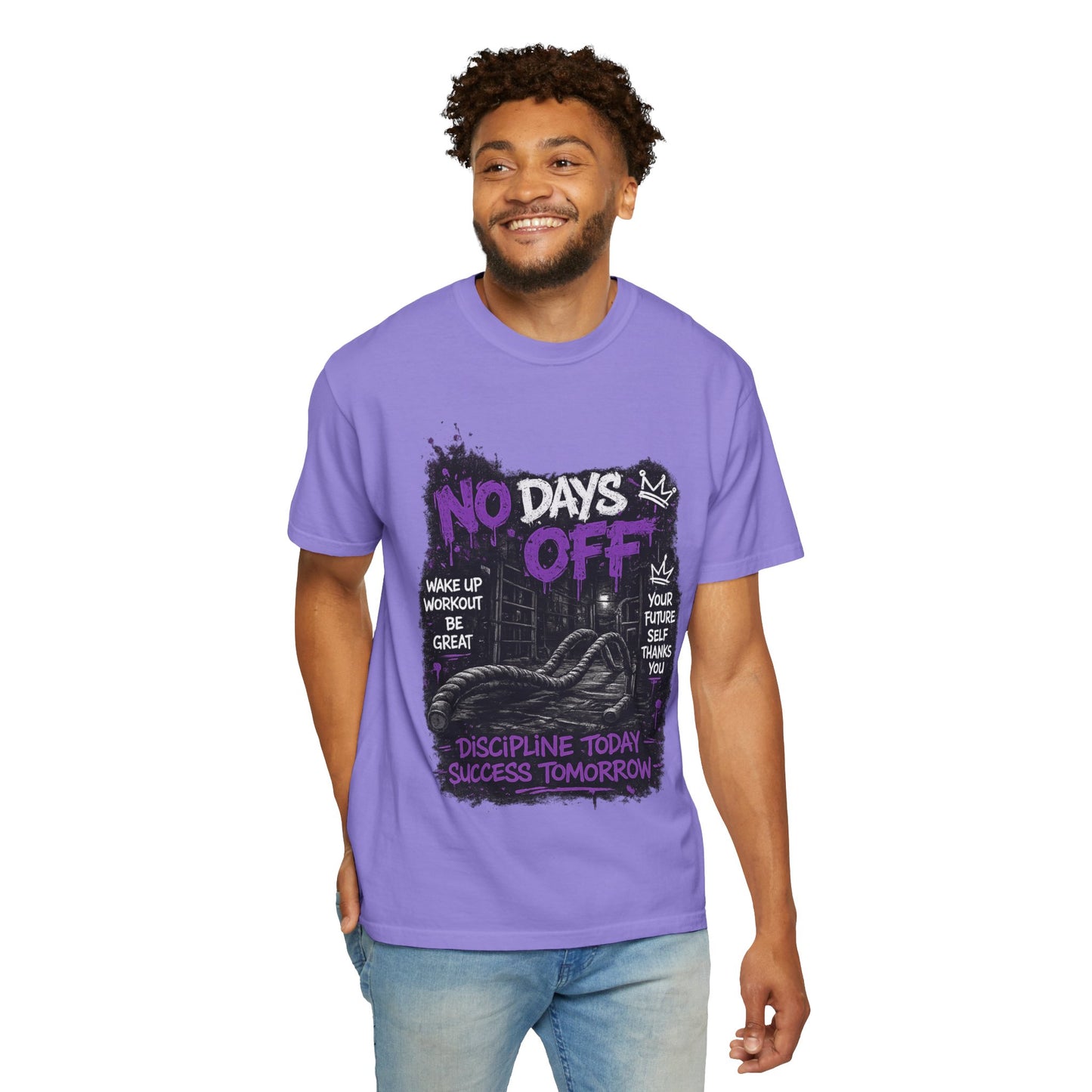 No Days Off T-Shirt — Motivational Workout Tee ("Discipline Today, Success Tomorrow")