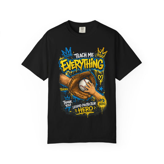 Teach Me Everything baseball glove and ball T-Shirt | Teacher coach appreciation graphic tee
