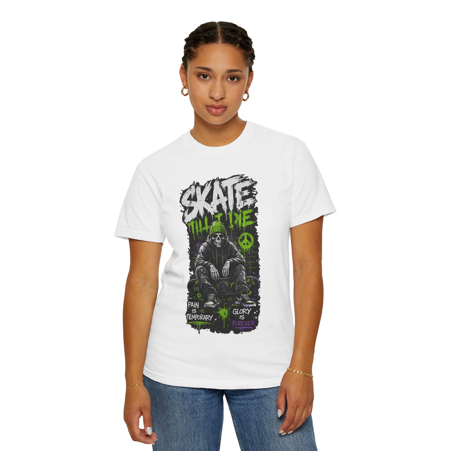 Skate Till I Die Graphic T-Shirt — Grim Reaper Skateboard Design