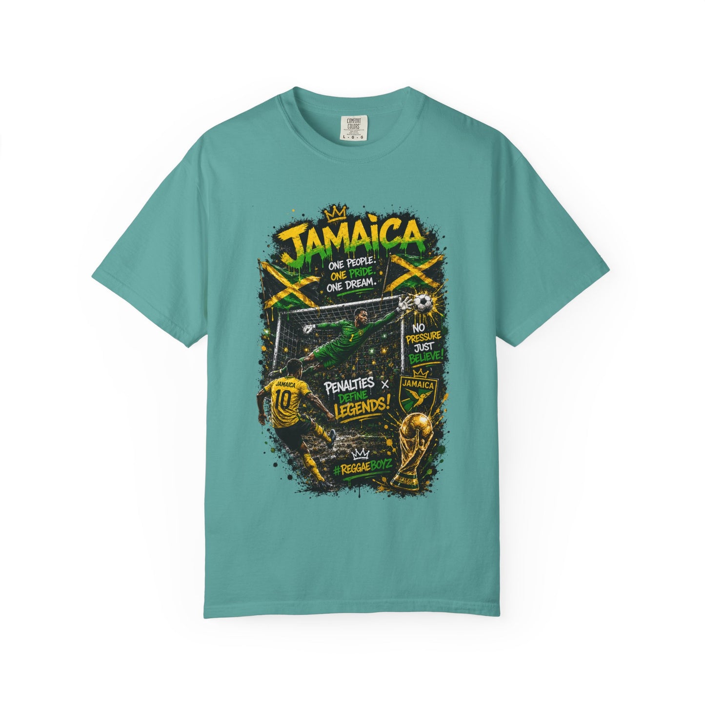 Jamaica Football Soccer Poster T-Shirt | Reggae Pride, Flag Colors