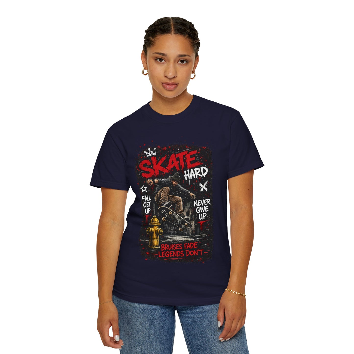 Skate Hard Graphic T-Shirt — "Skate Hard / Brushes Fade Legends Don’t" Streetwear Tee