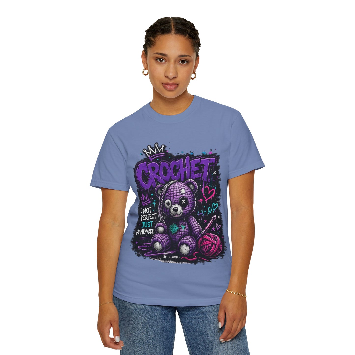 Crochet Teddy T-Shirt — "Not Perfect Just Handmade" Graphic Tee