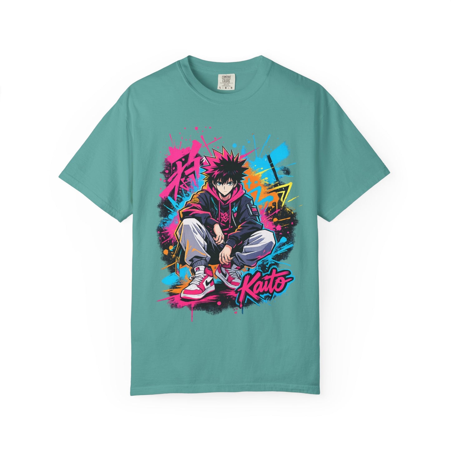 Kaito Streetwear Anime Tee — Neon Graffiti Urban Graphic T-Shirt