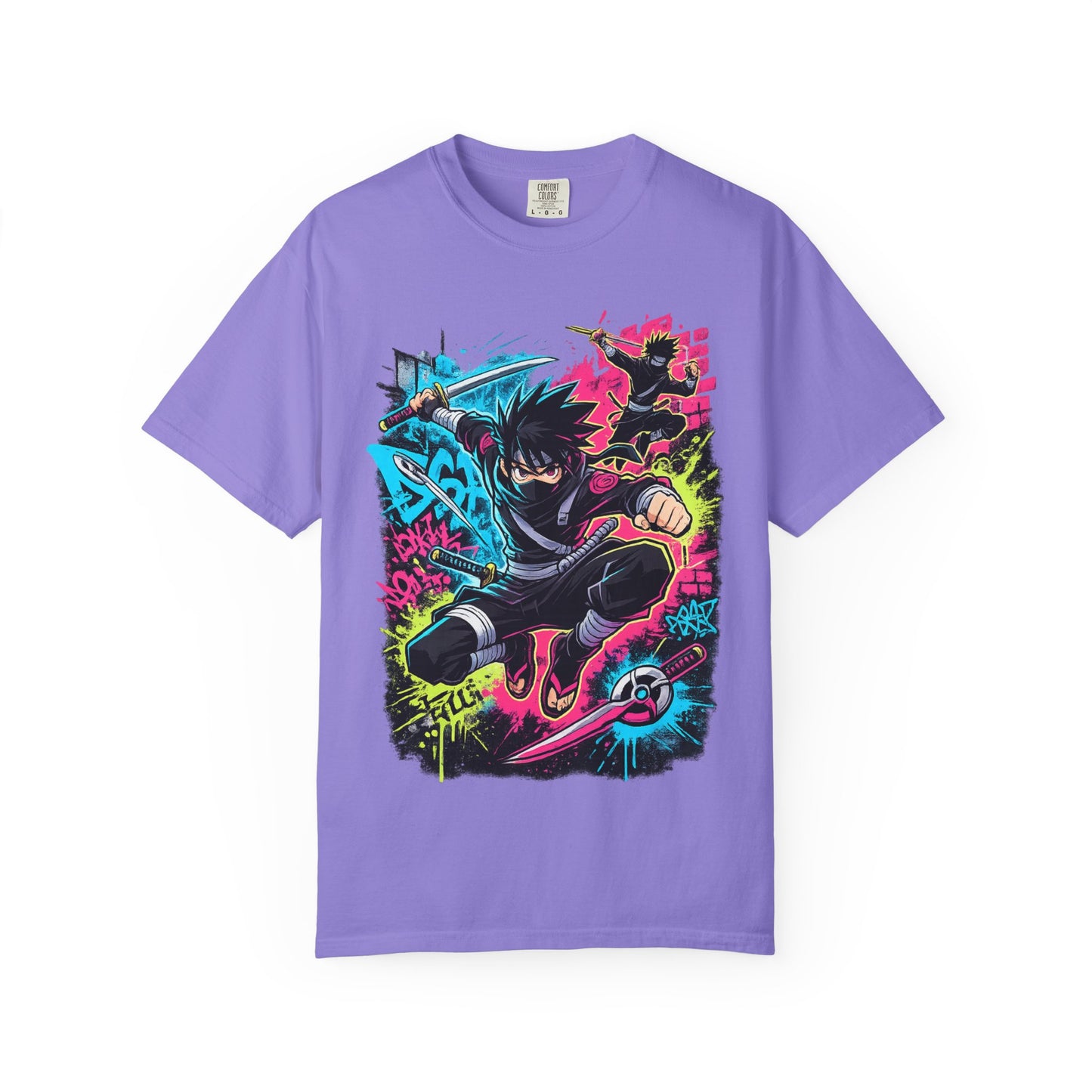 Anime Ninja Street Art T-Shirt — Neon Graffiti Graphic Tee