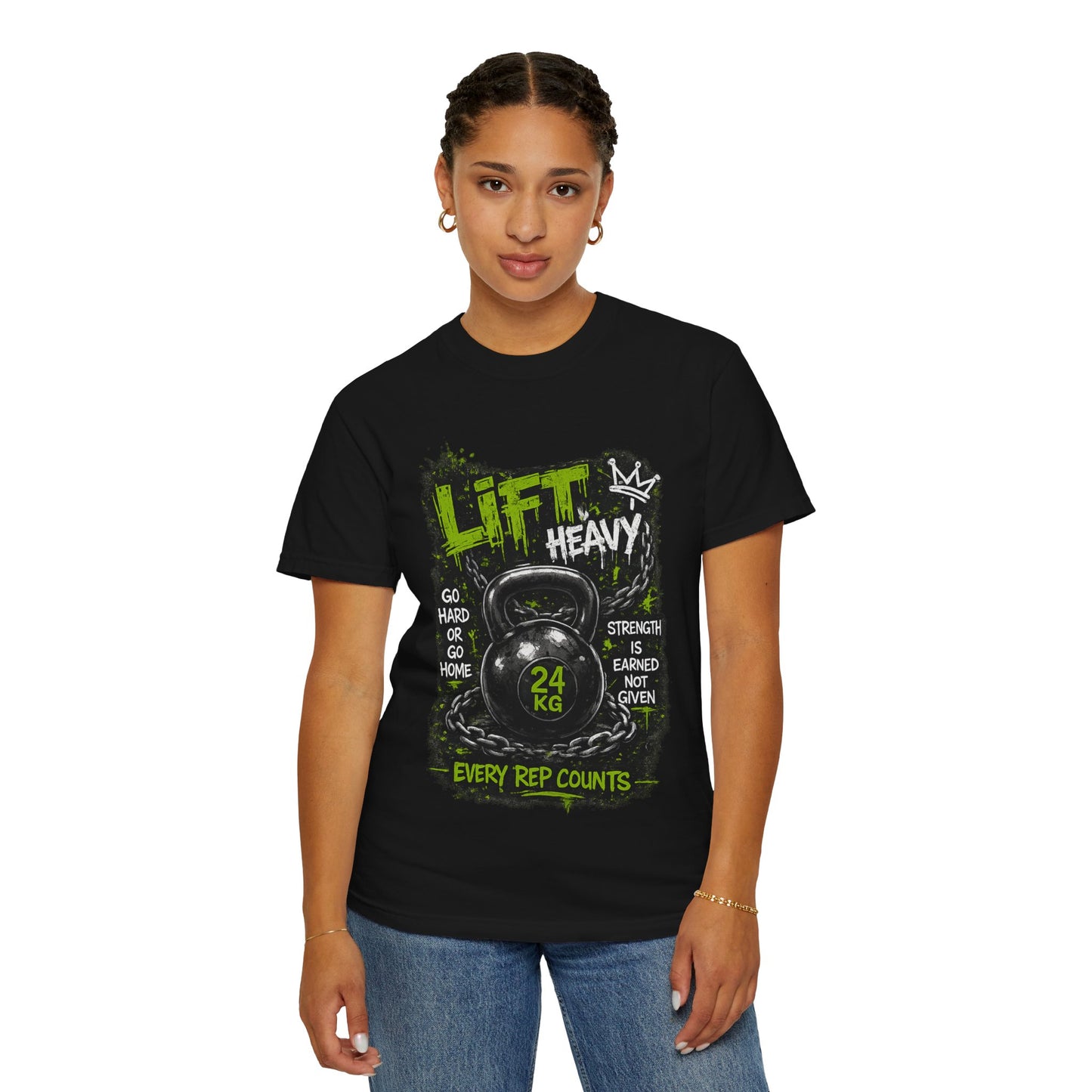 Kettlebell 'Lift Heavy' T-Shirt — Every Rep Counts Gym Tee