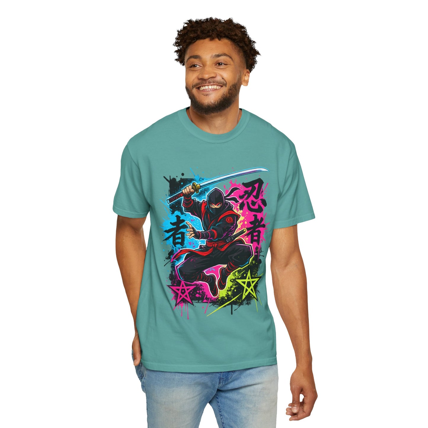 Neon Ninja Graphic T-Shirt — Vibrant Samurai Skate Style