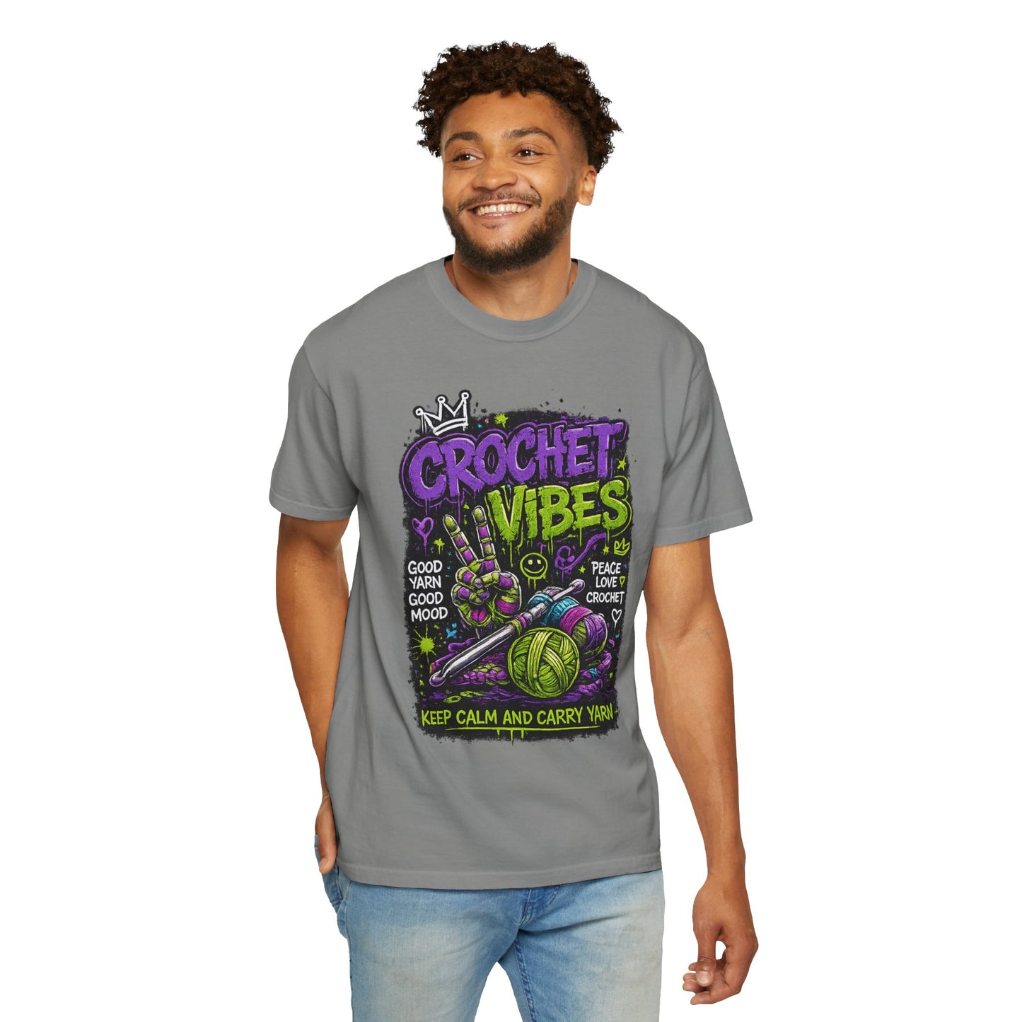 Crochet Vibes T-Shirt — Keep Calm and Carry Yarn Graphic Tee