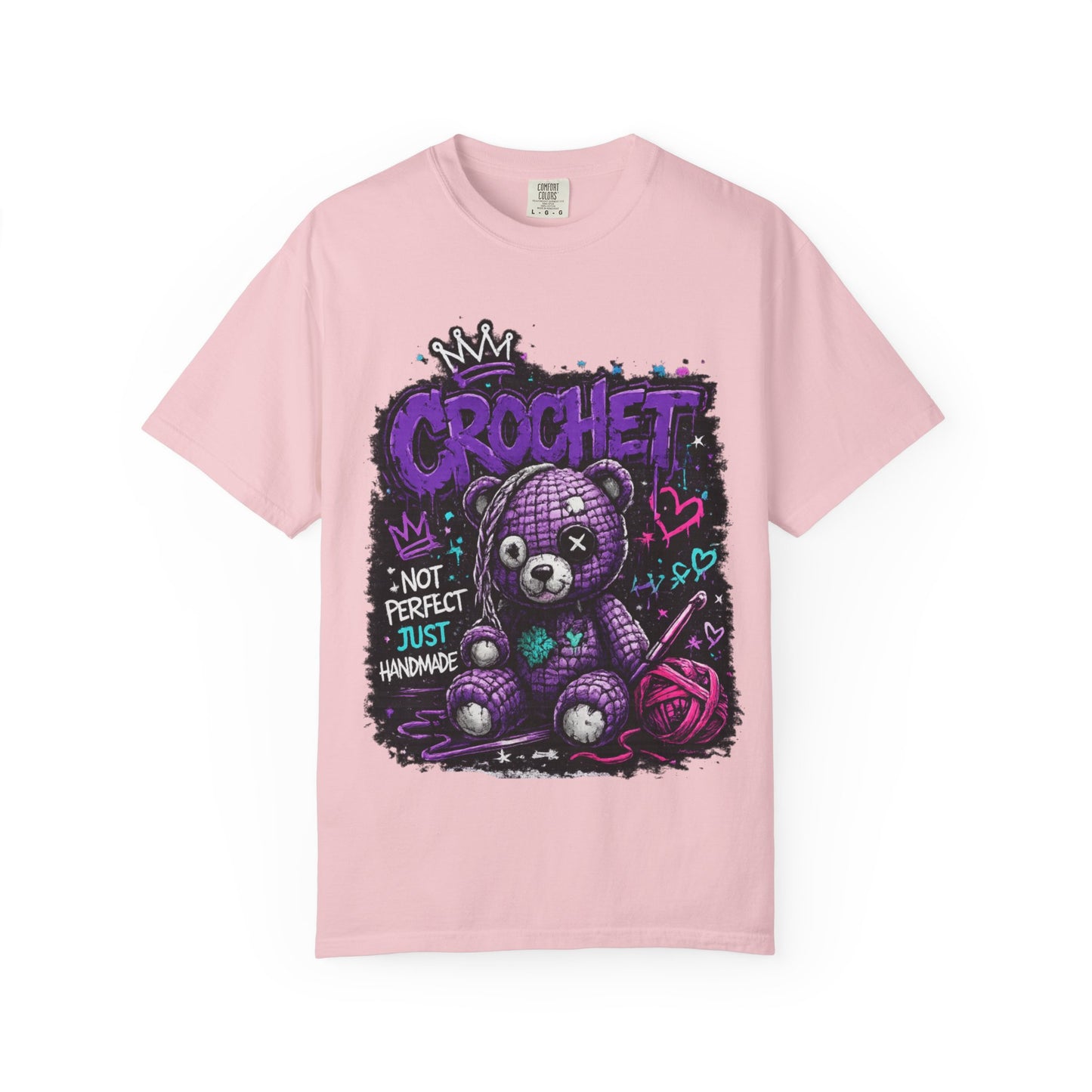 Crochet Teddy T-Shirt — "Not Perfect Just Handmade" Graphic Tee