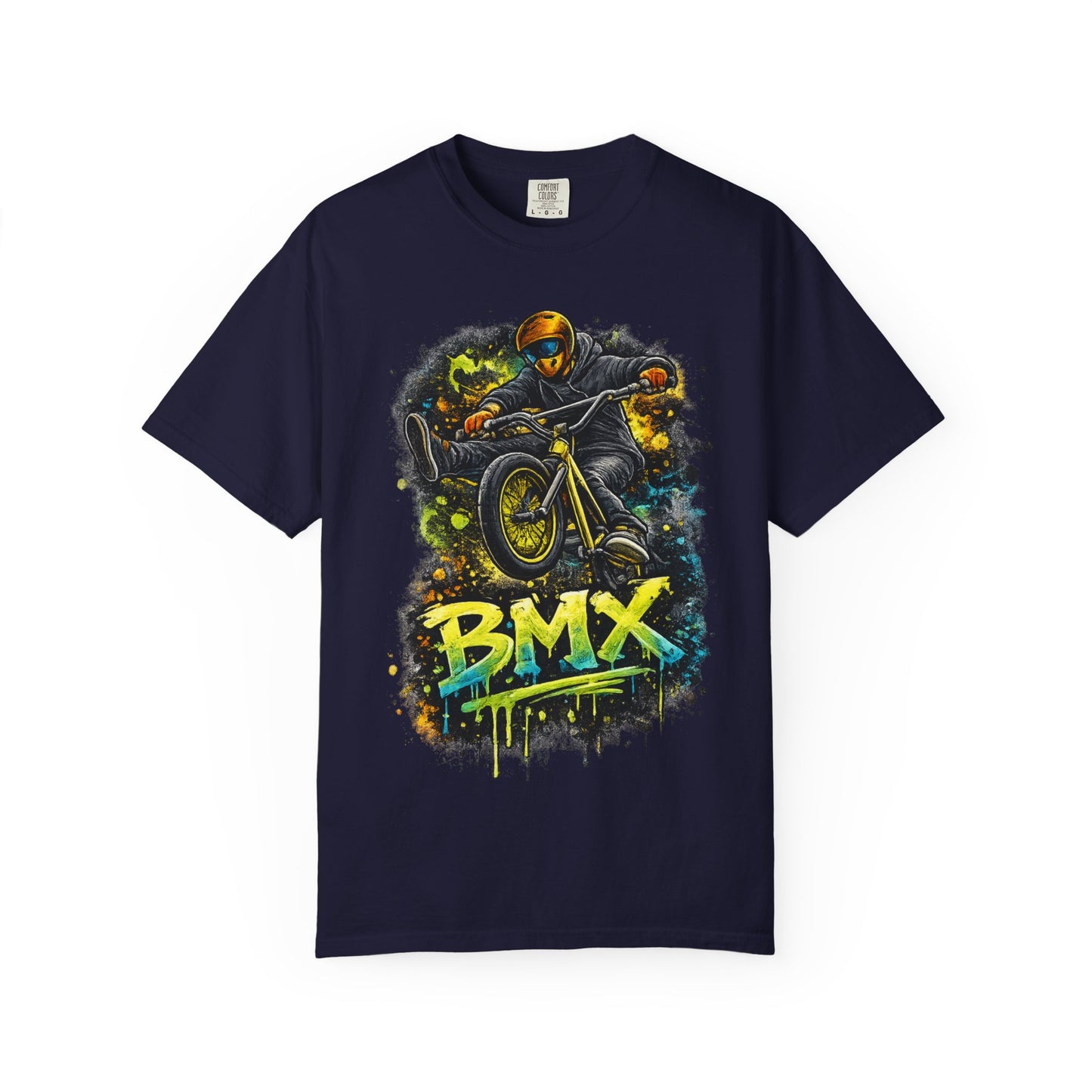 BMX Rider Graphic T-Shirt — Neon Stunt Bike Tee