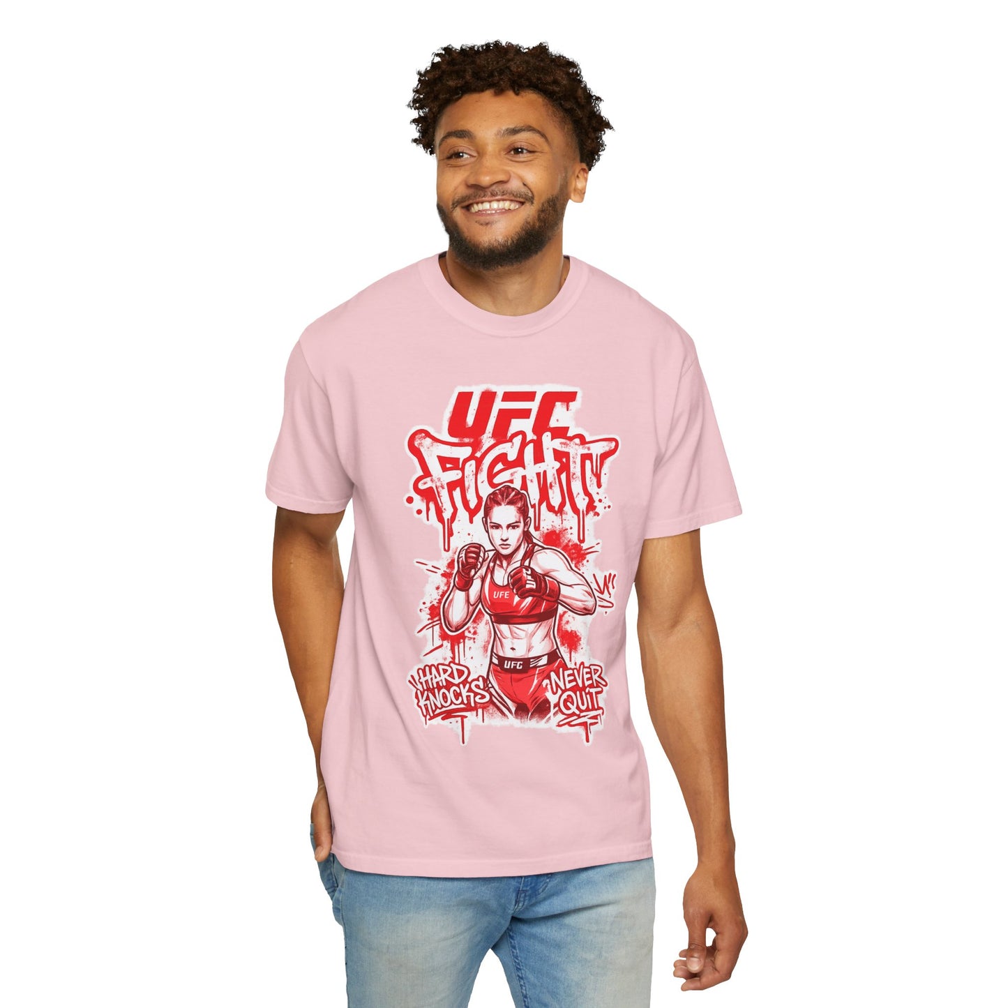 UFC Fight Graphic T-Shirt — "Hard Knocks Never Quit" MMA Fighter Tee