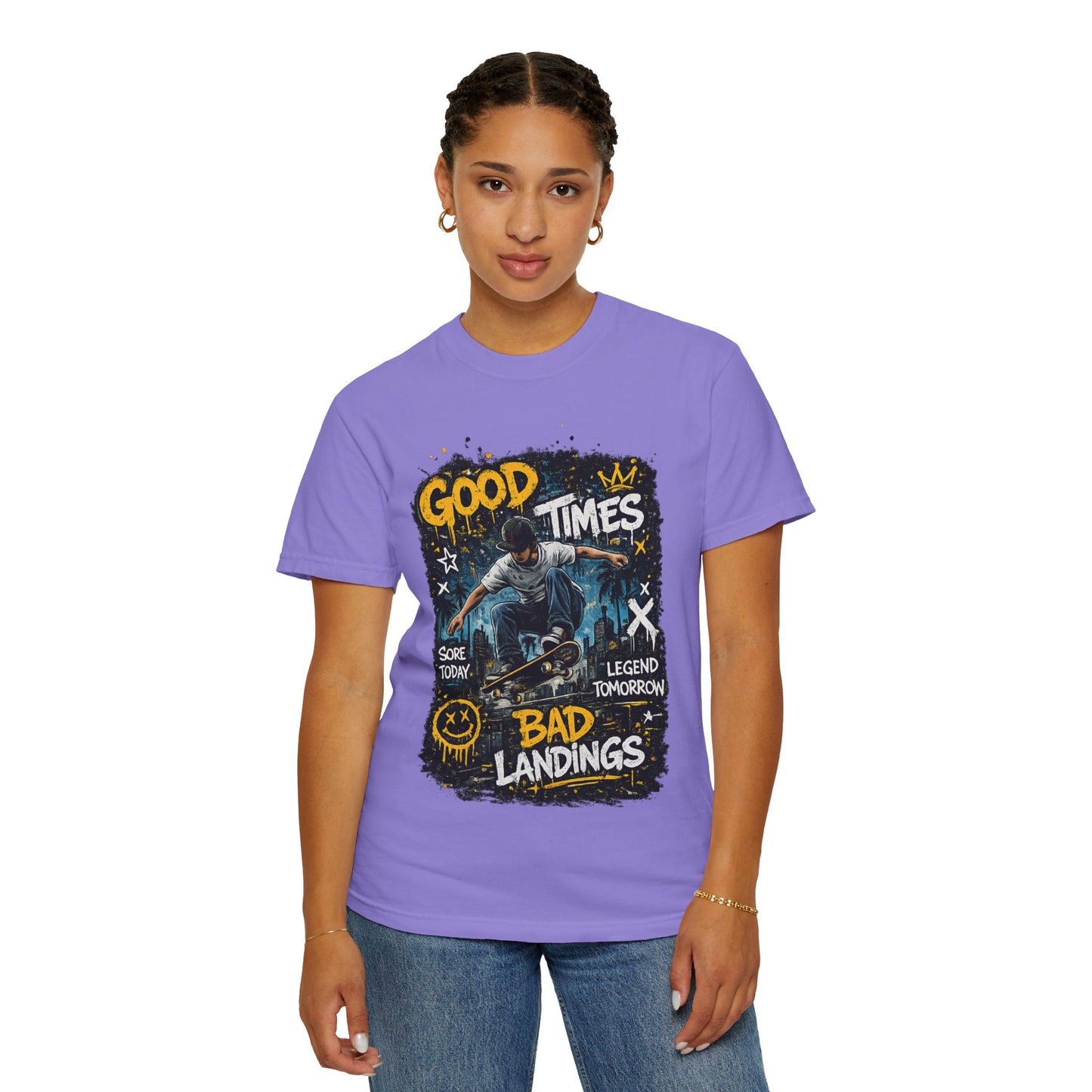 Skateboard T-Shirt — "Good Times, Bad Landings" Graphic Tee