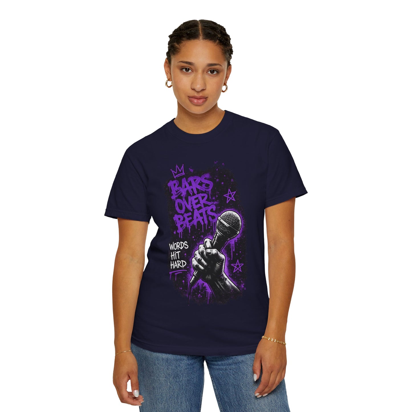 Bars Over Beats Microphone T‑Shirt — "Words Hit Hard" Rap Graphic Tee