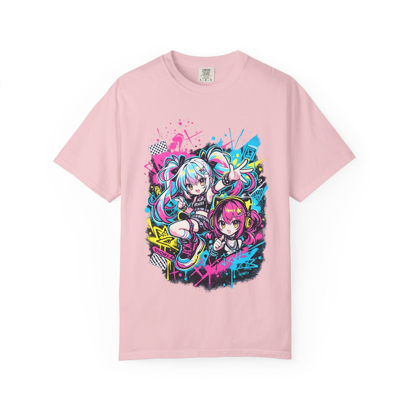 Anime Girls Graffiti T-Shirt – Neon Vocaloid Style