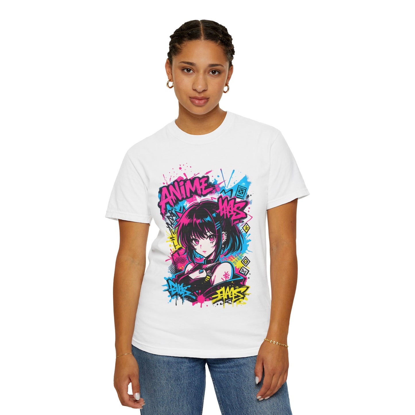 Anime Graffiti Girl T-Shirt — Neon Vaporwave Otaku Tee