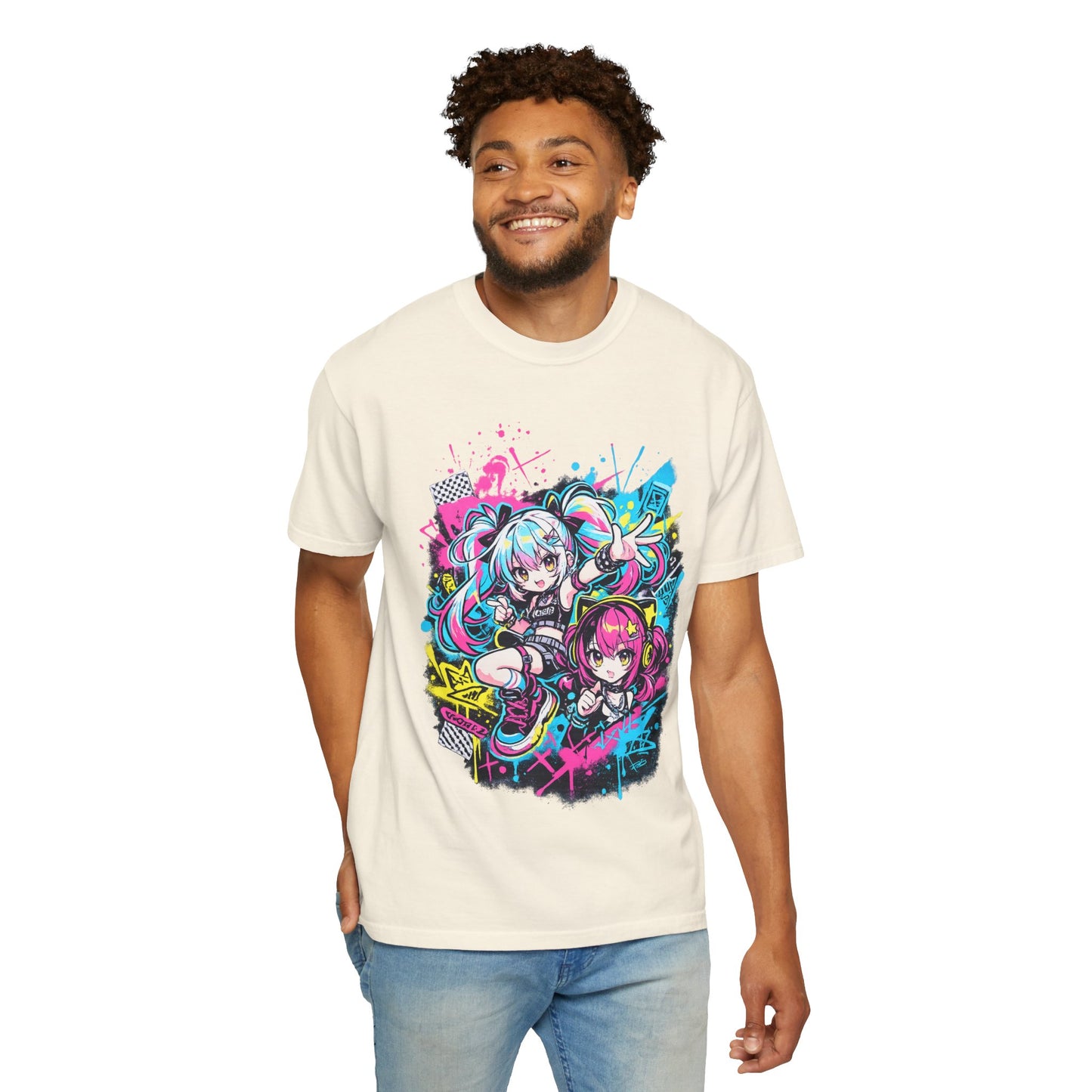 Anime Girls Graffiti T-Shirt – Neon Vocaloid Style