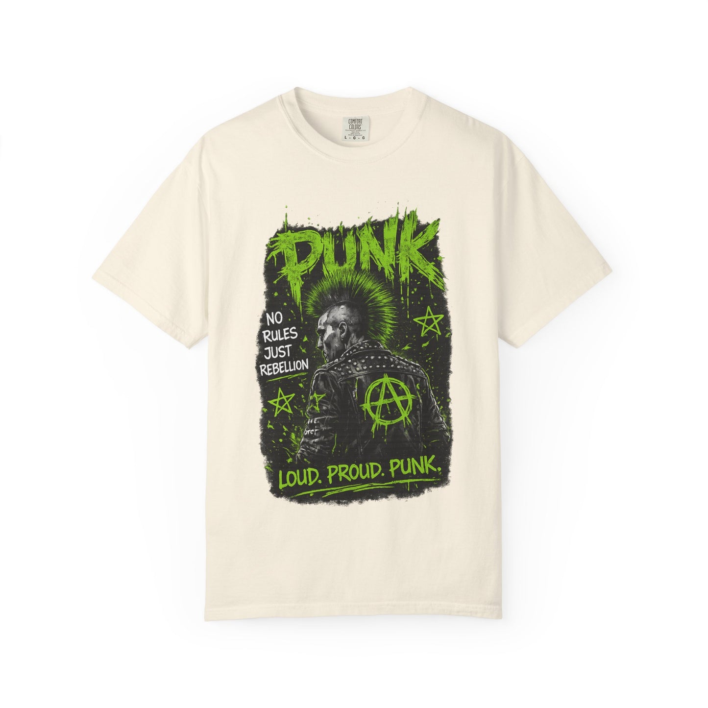 Punk Graphic T-Shirt — "Loud. Proud. Punk." Neon Music Anarchy Tee