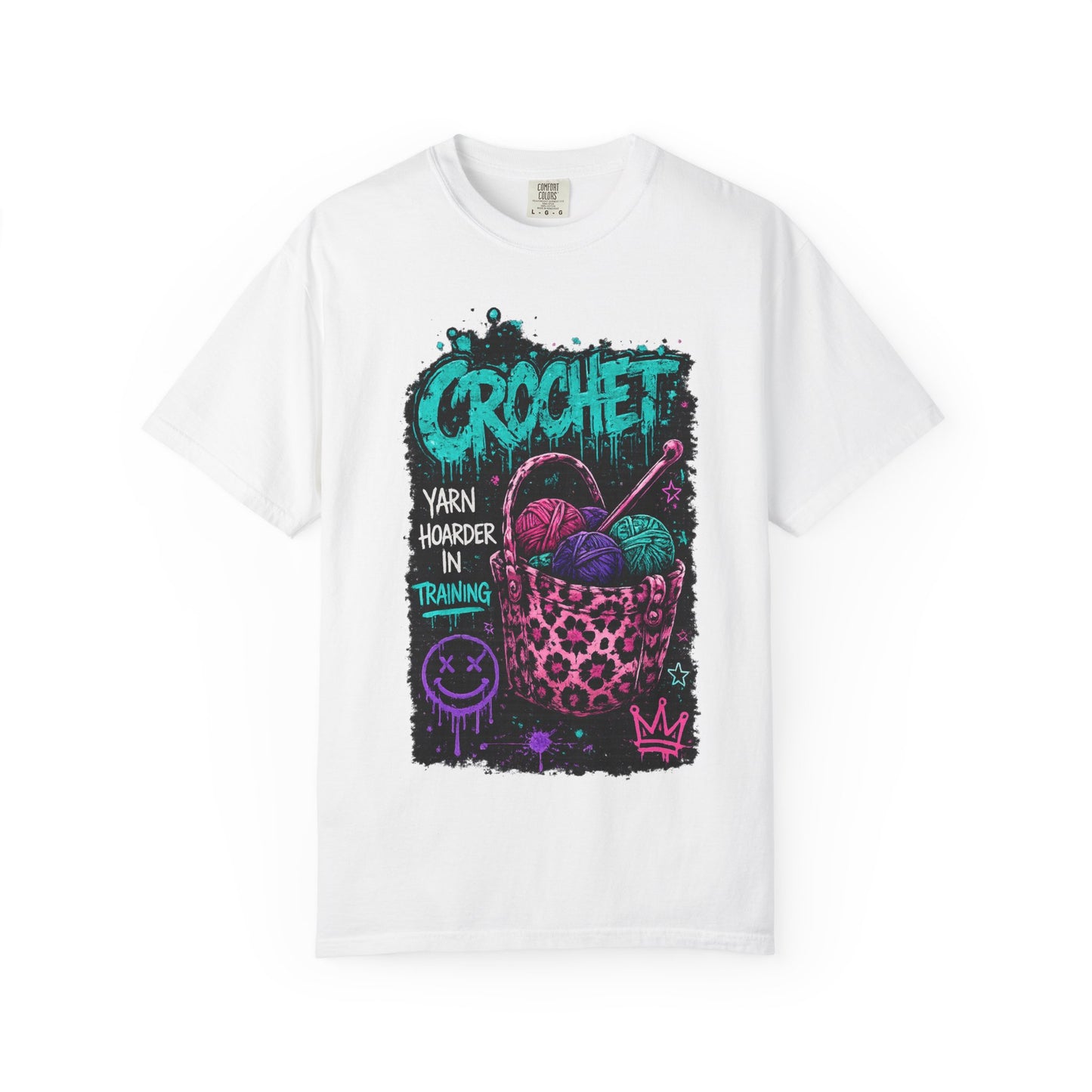 Crochet Crewneck T‑Shirt — "Yarn Harder in Training" Graphic