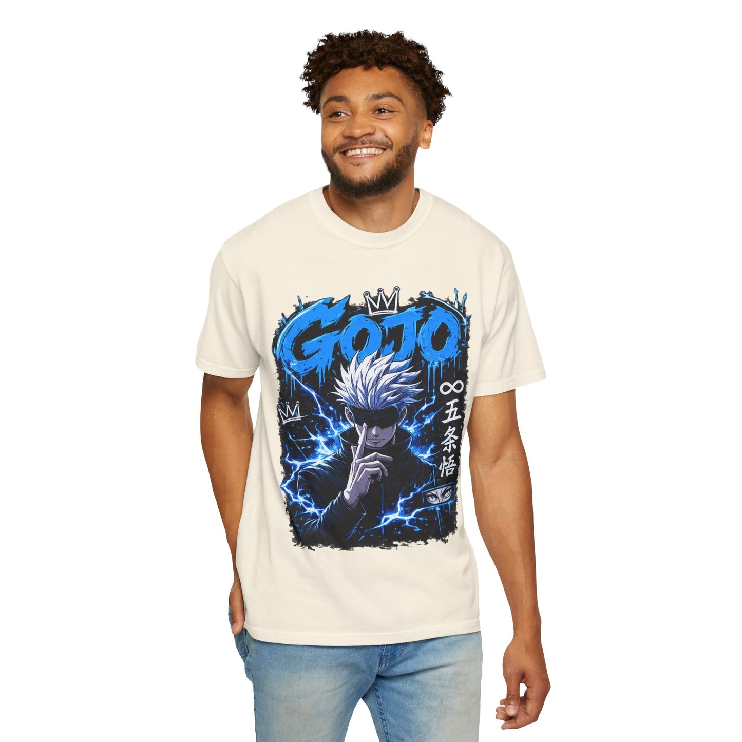 Gojo Satoru Anime T-Shirt — Blue Lightning Graphic Tee
