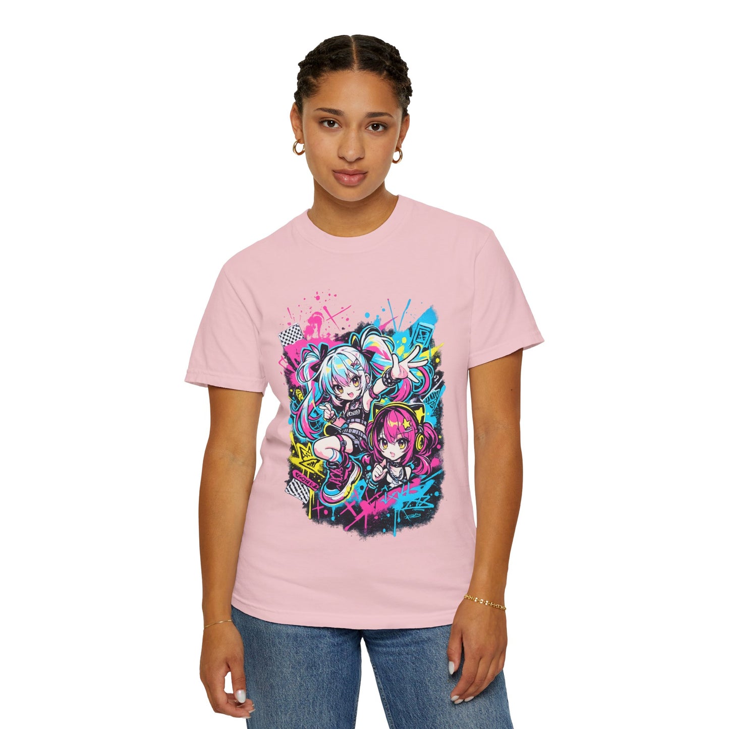 Anime Girls Graffiti T-Shirt – Neon Vocaloid Style