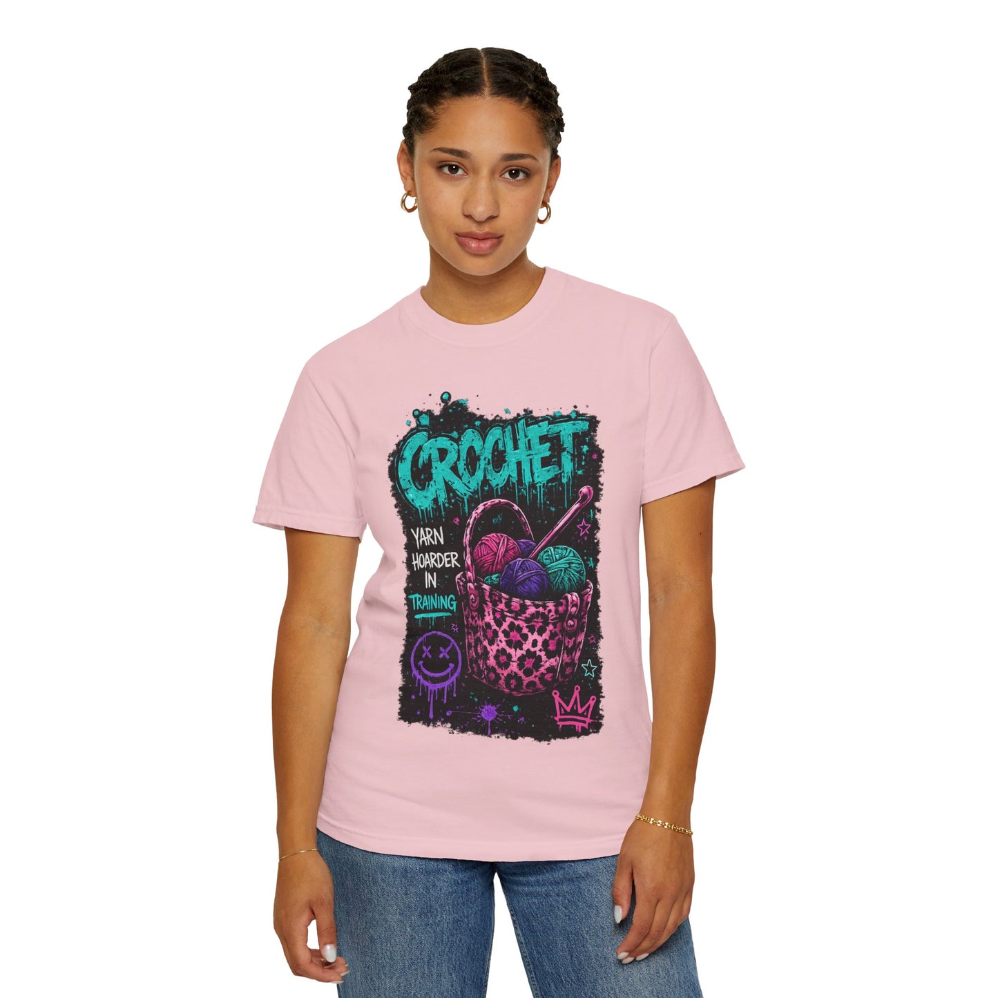 Crochet Crewneck T‑Shirt — "Yarn Harder in Training" Graphic