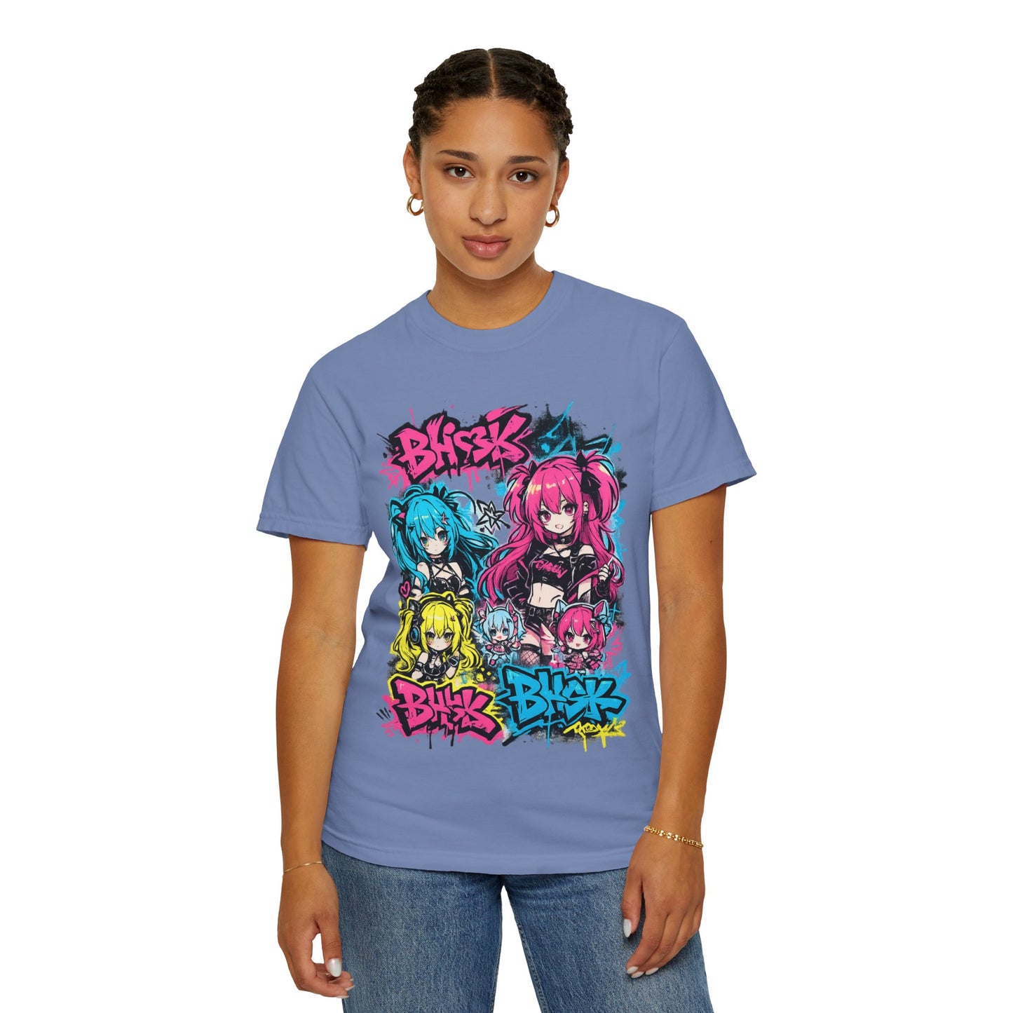 Anime Graffiti Girl Group T-Shirt — Colorful Vocaloid Streetwear