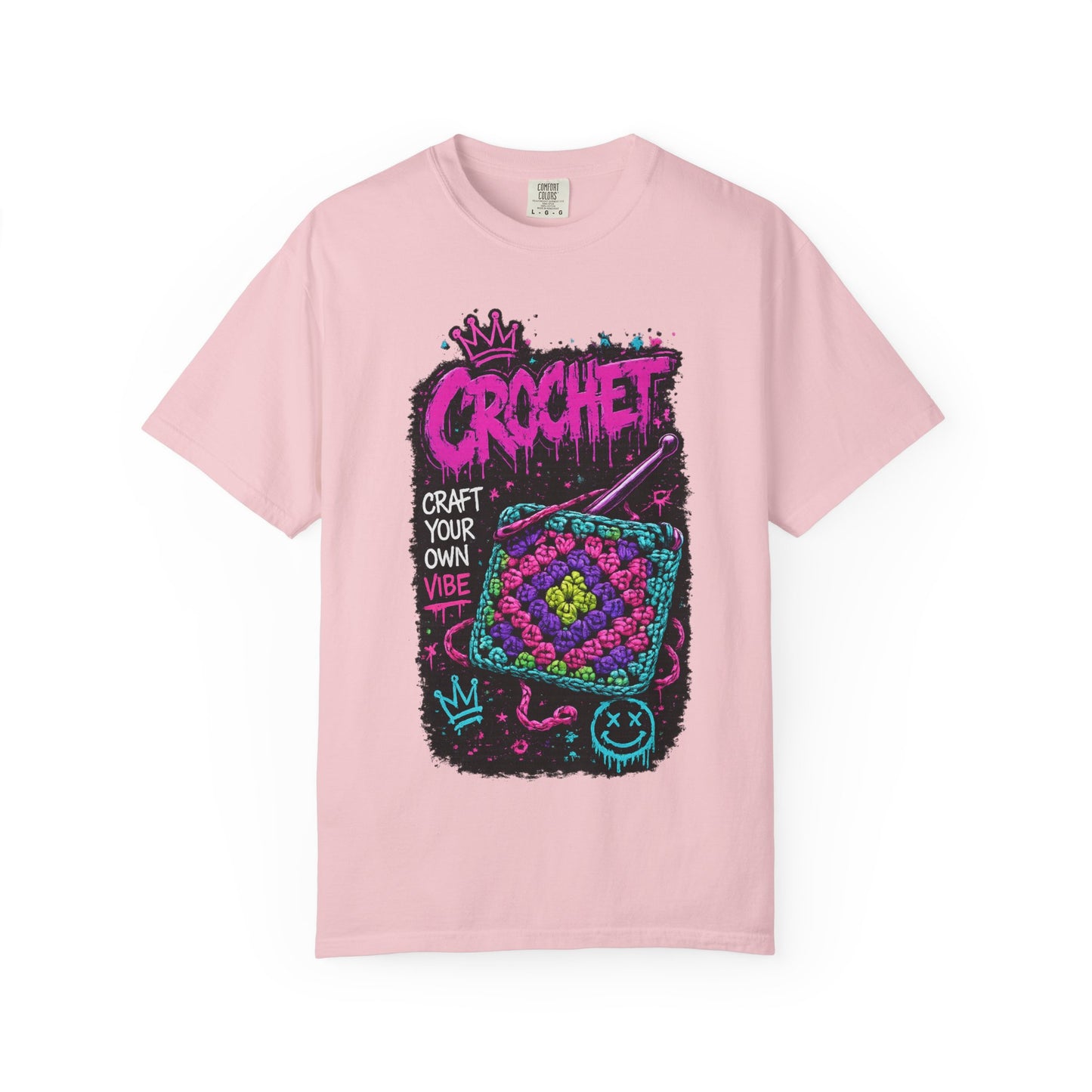 Crochet Vibes Graphic T-Shirt — "Craft Your Own Vibe" Retro Neon Crochet Design