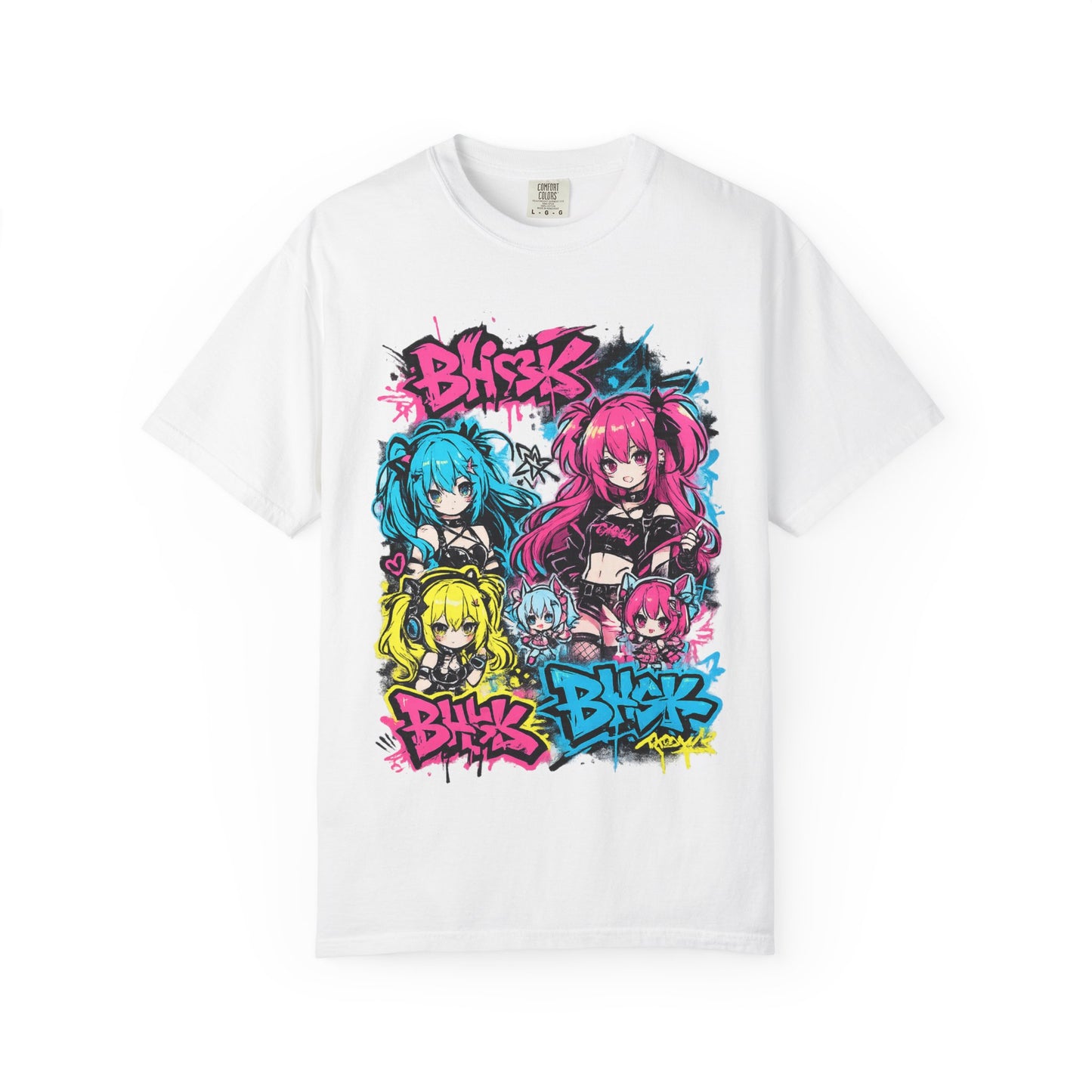 Anime Graffiti Girl Group T-Shirt — Colorful Vocaloid Streetwear