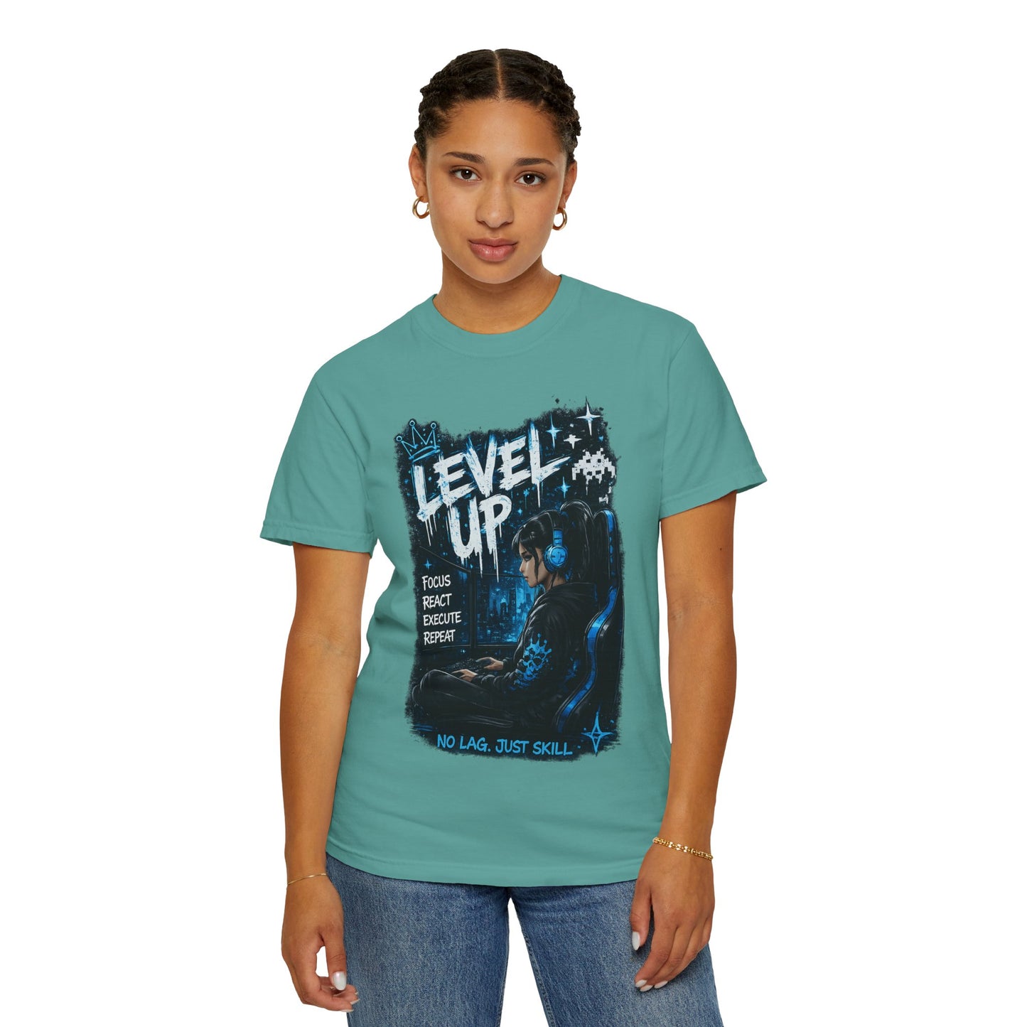 Level Up Gamer T-Shirt — "Level Up: Focus React Execute Repeat" Graphic Tee