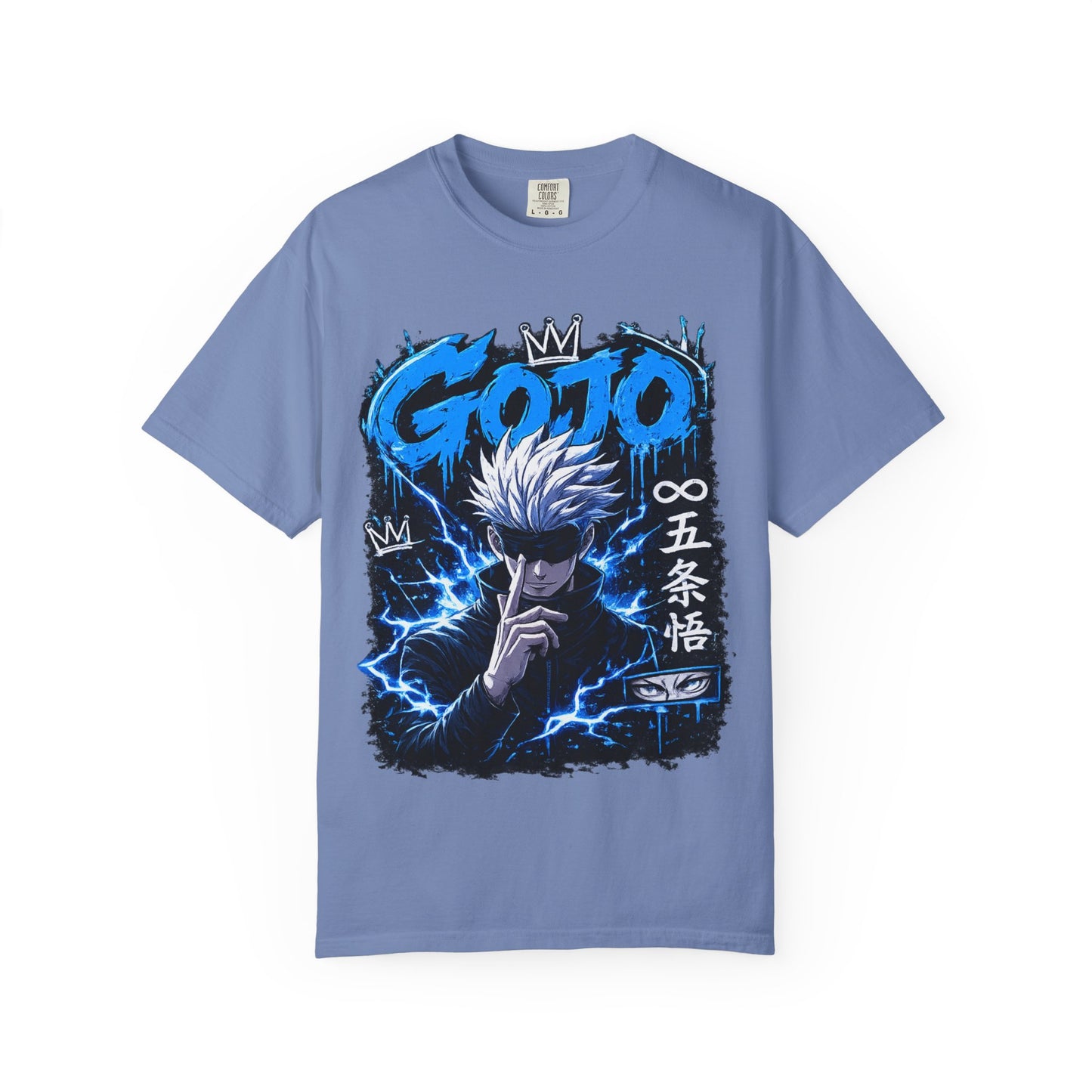 Gojo Satoru Anime T-Shirt — Blue Lightning Graphic Tee