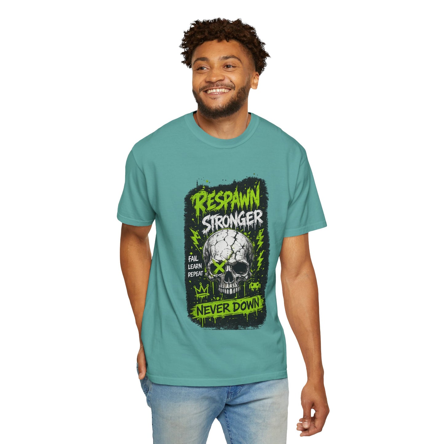 Respawn Stronger Skull T-Shirt — Never Down Gamer Graphic Tee