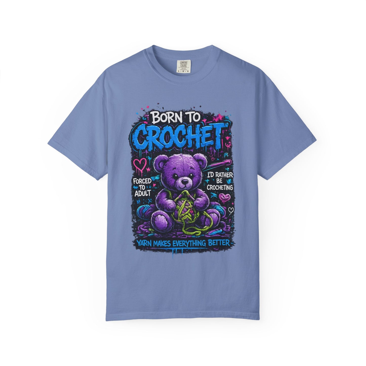 Born to Crochet T-Shirt — Cute Purple Teddy Crocheting Tee