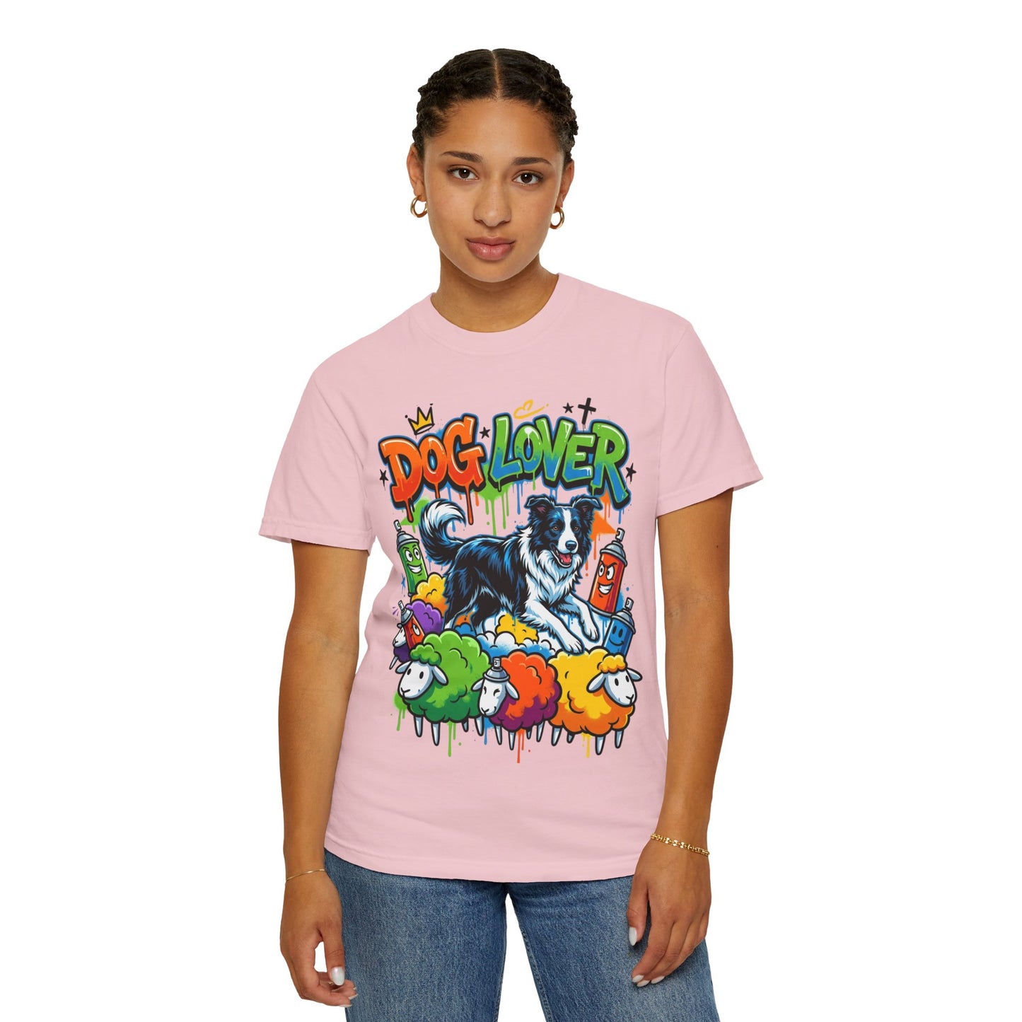 Dog Lover Graffiti T-Shirt — Colorful Border Collie Street Art Tee