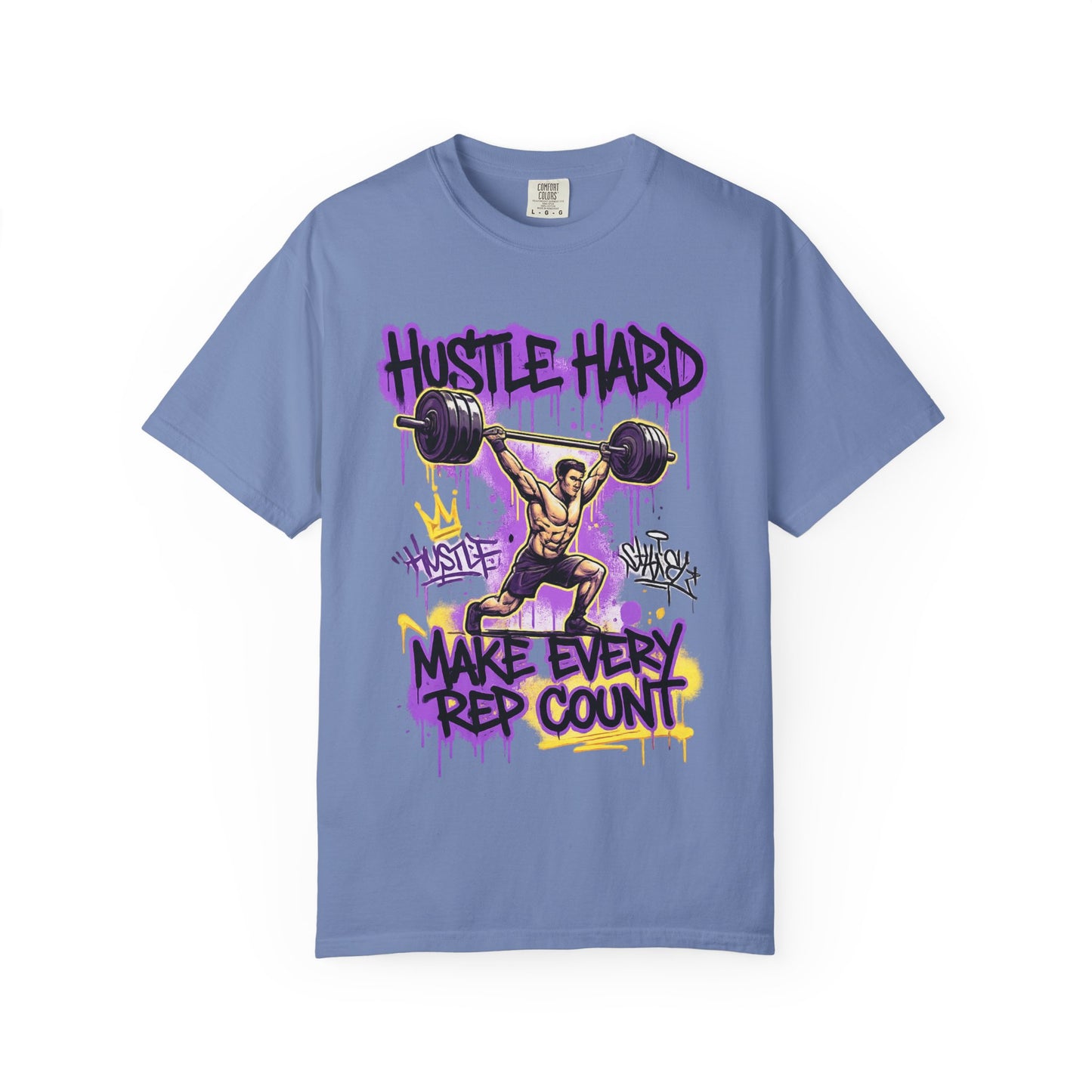 Hustle Hard Make Every Rep Count T-Shirt | Weightlifting Gym Graphic