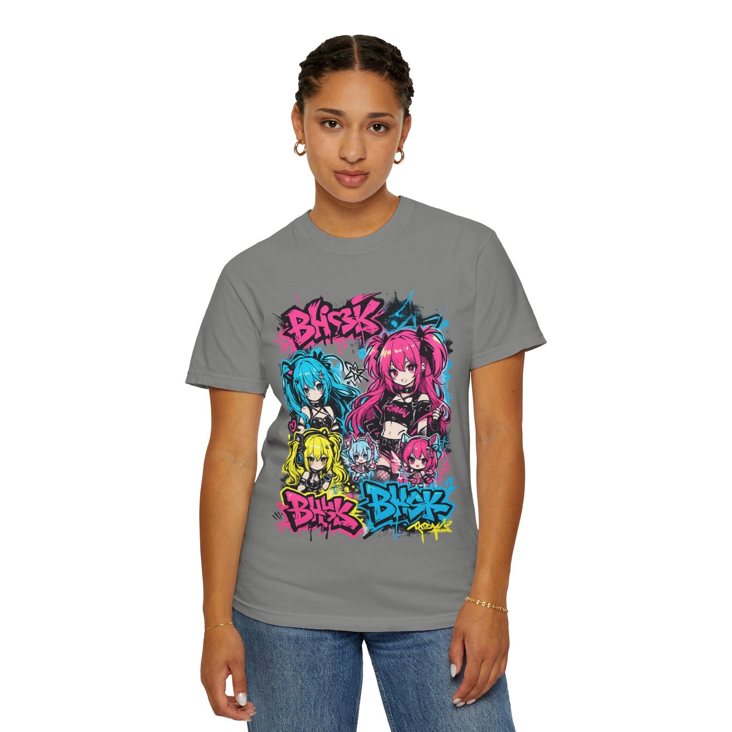 Anime Graffiti Girl Group T-Shirt — Colorful Vocaloid Streetwear