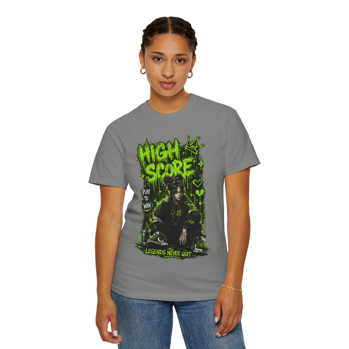 High Score Graphic T-Shirt — 'High Score: Legends Never Quit' Gamer Tee