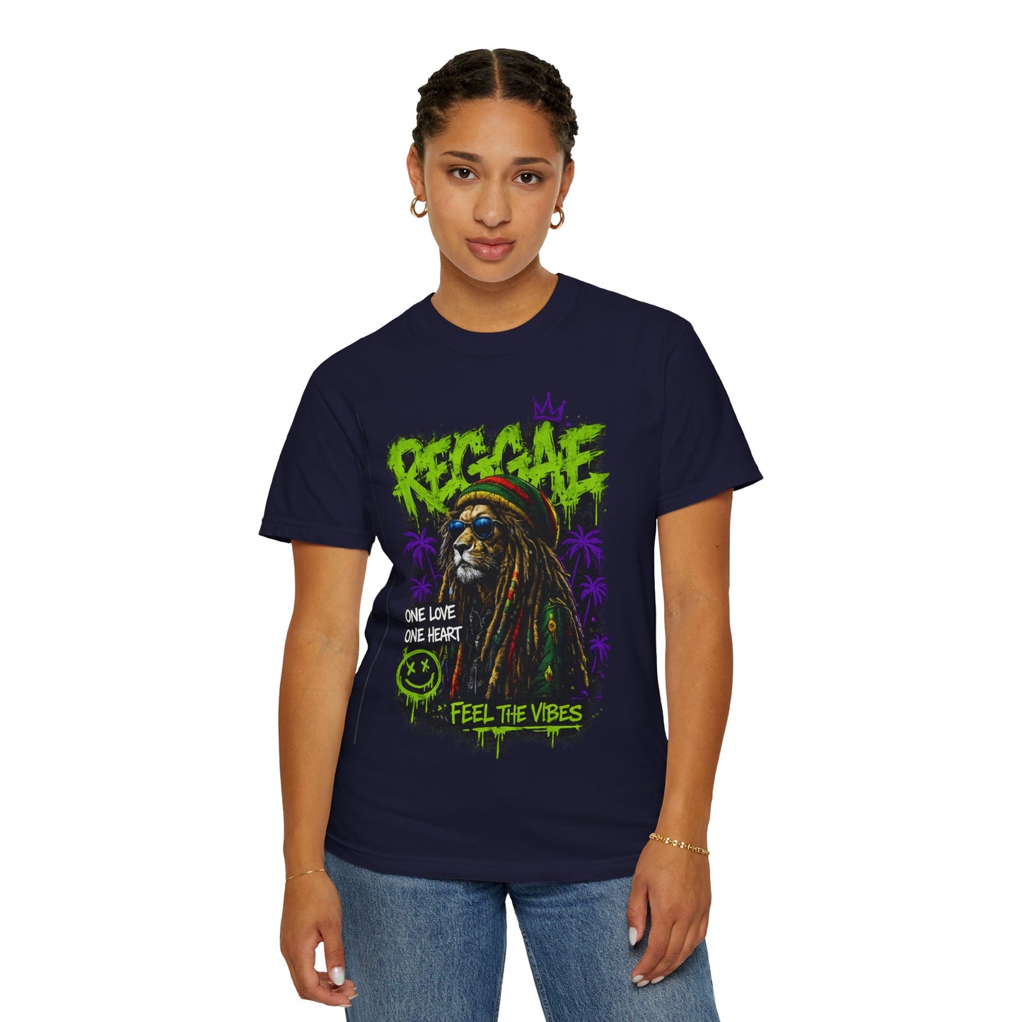 Reggae Lion T-Shirt — "One Love One Heart" Feel the Vibes Graphic Tee