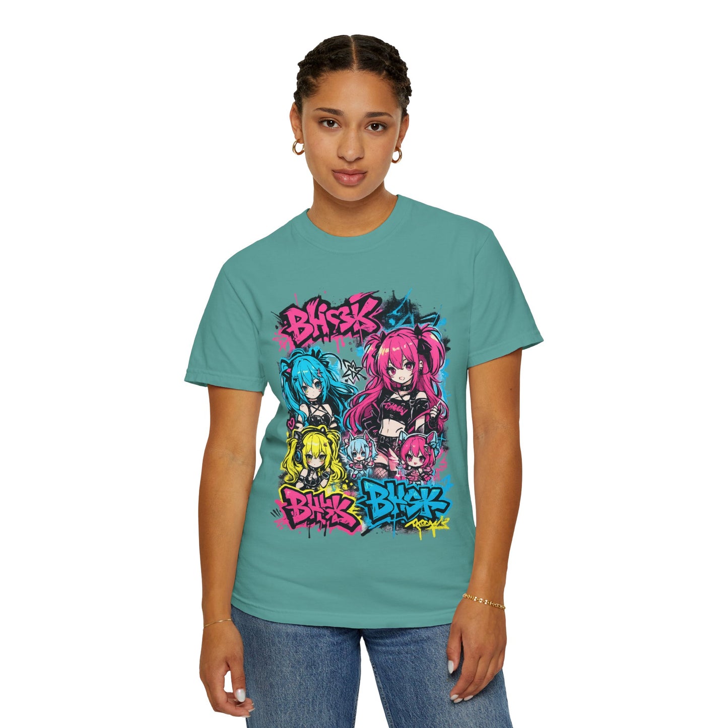 Anime Graffiti Girl Group T-Shirt — Colorful Vocaloid Streetwear